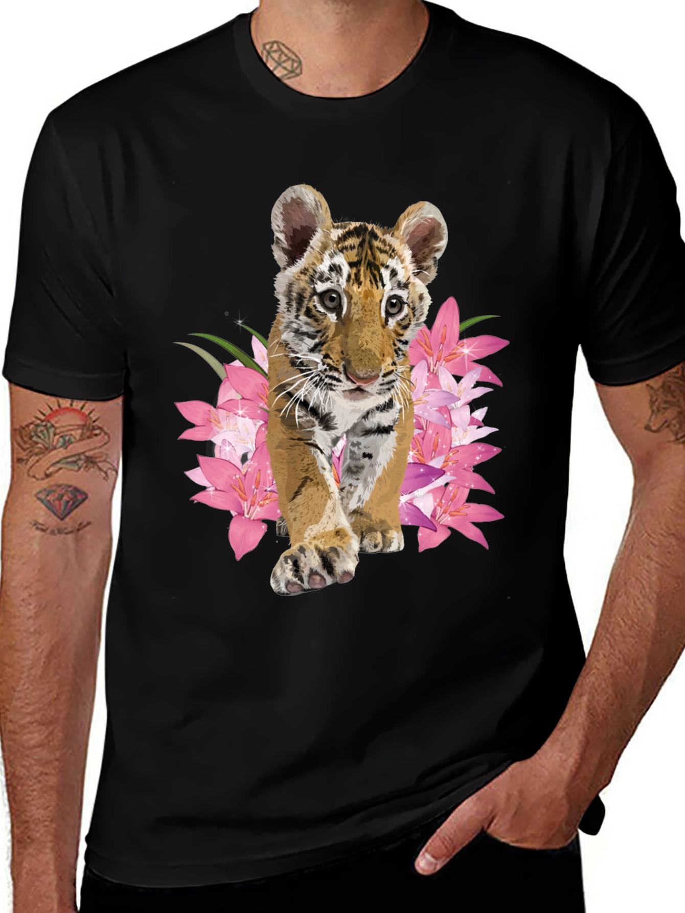 Variant 4 of Tiger Cub & Floral Men's Graphic Tee