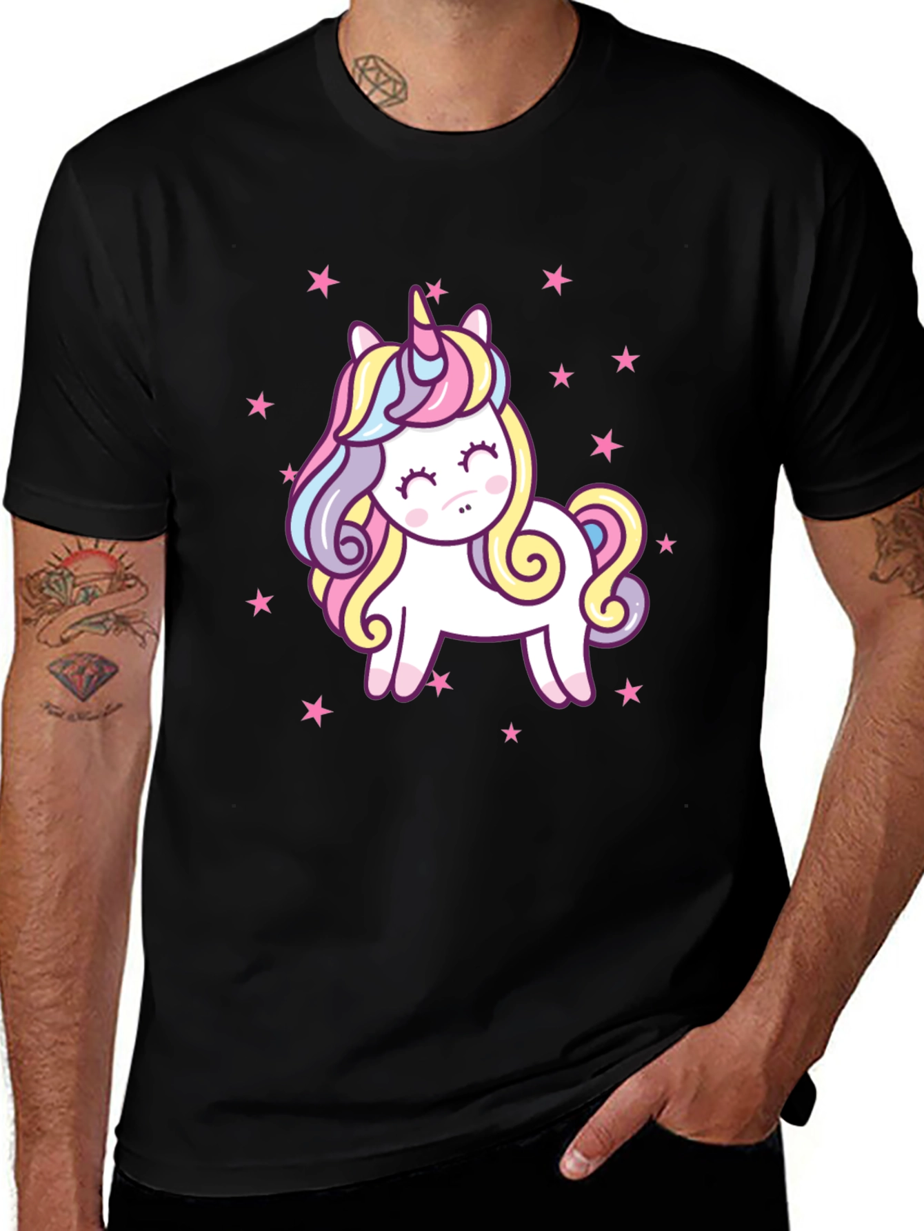 Black Unicorn Star Graphic Black T-Shirt main image