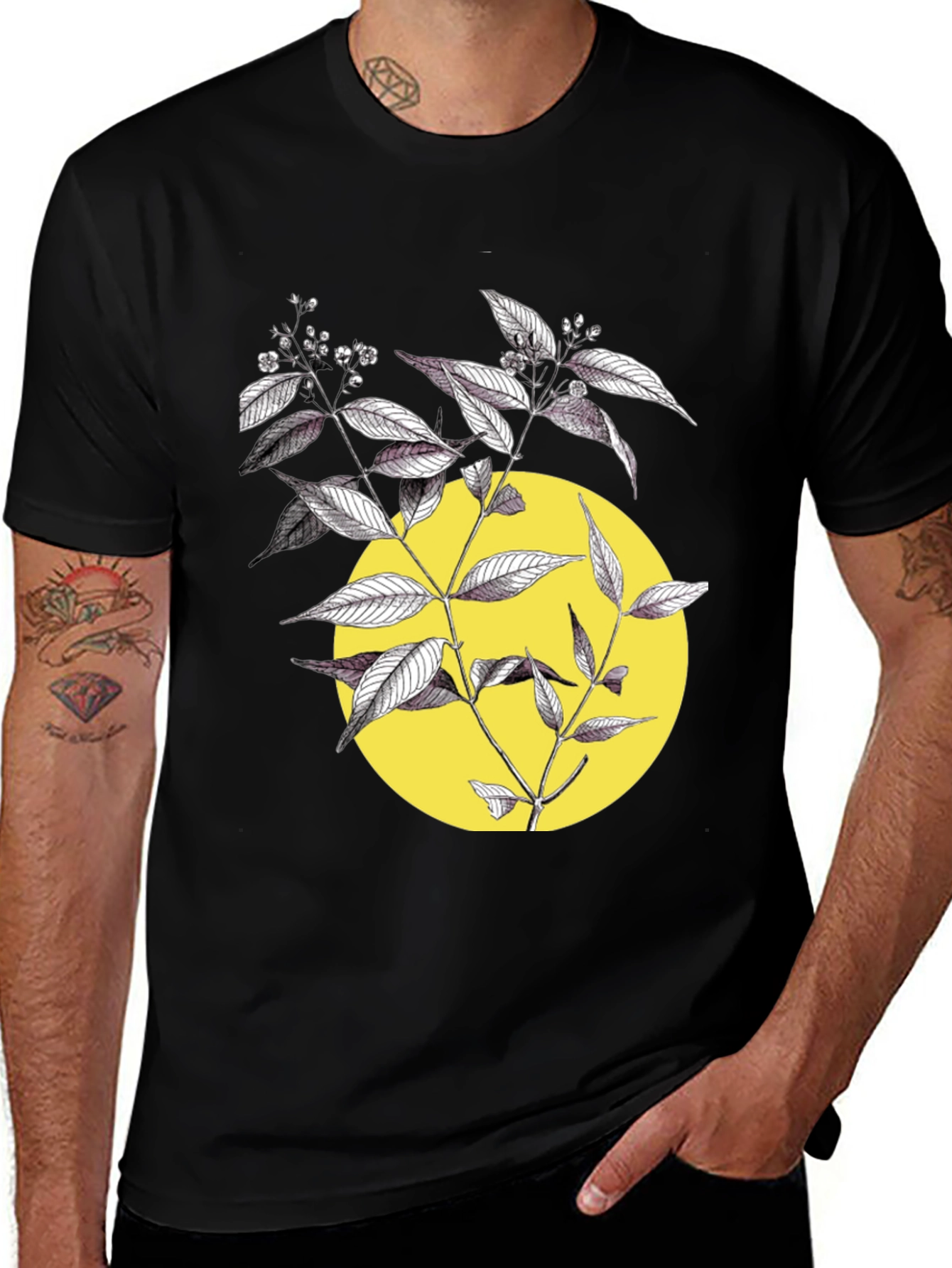 Variant 24 of Botanical Print Black T-Shirt