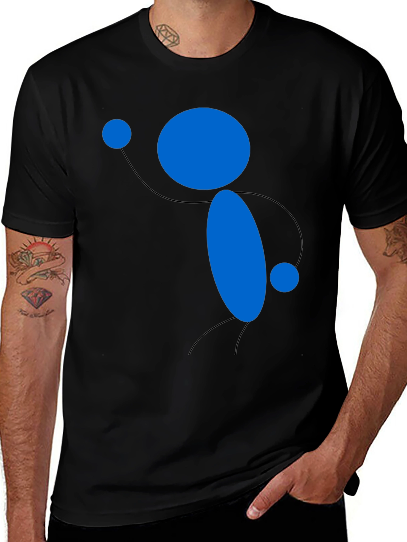 Abstract Blue Figure Black T-Shirt