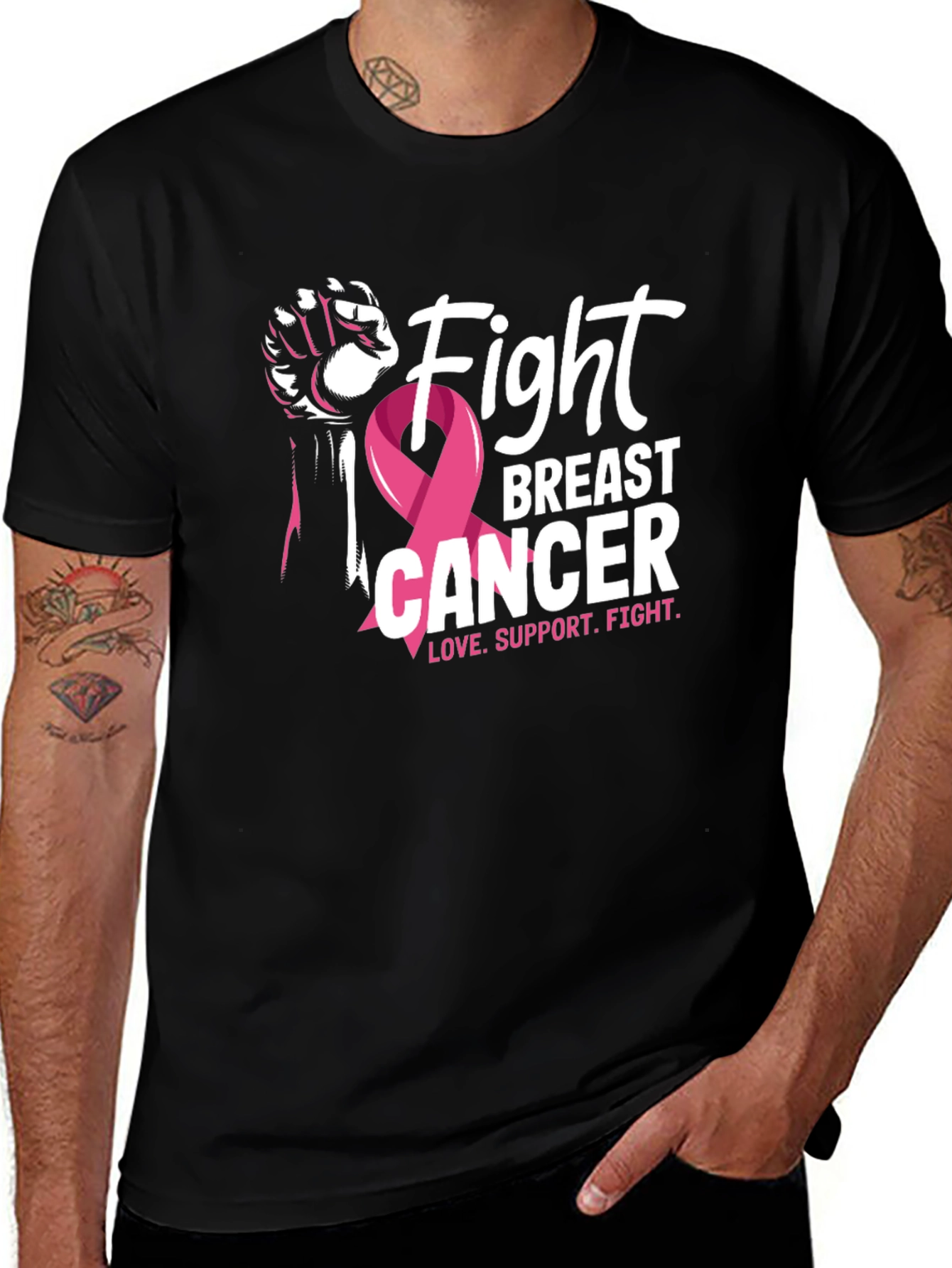 Variant 11 of Fight Breast Cancer T-Shirt, Awareness Ribbon, Love Support Fight