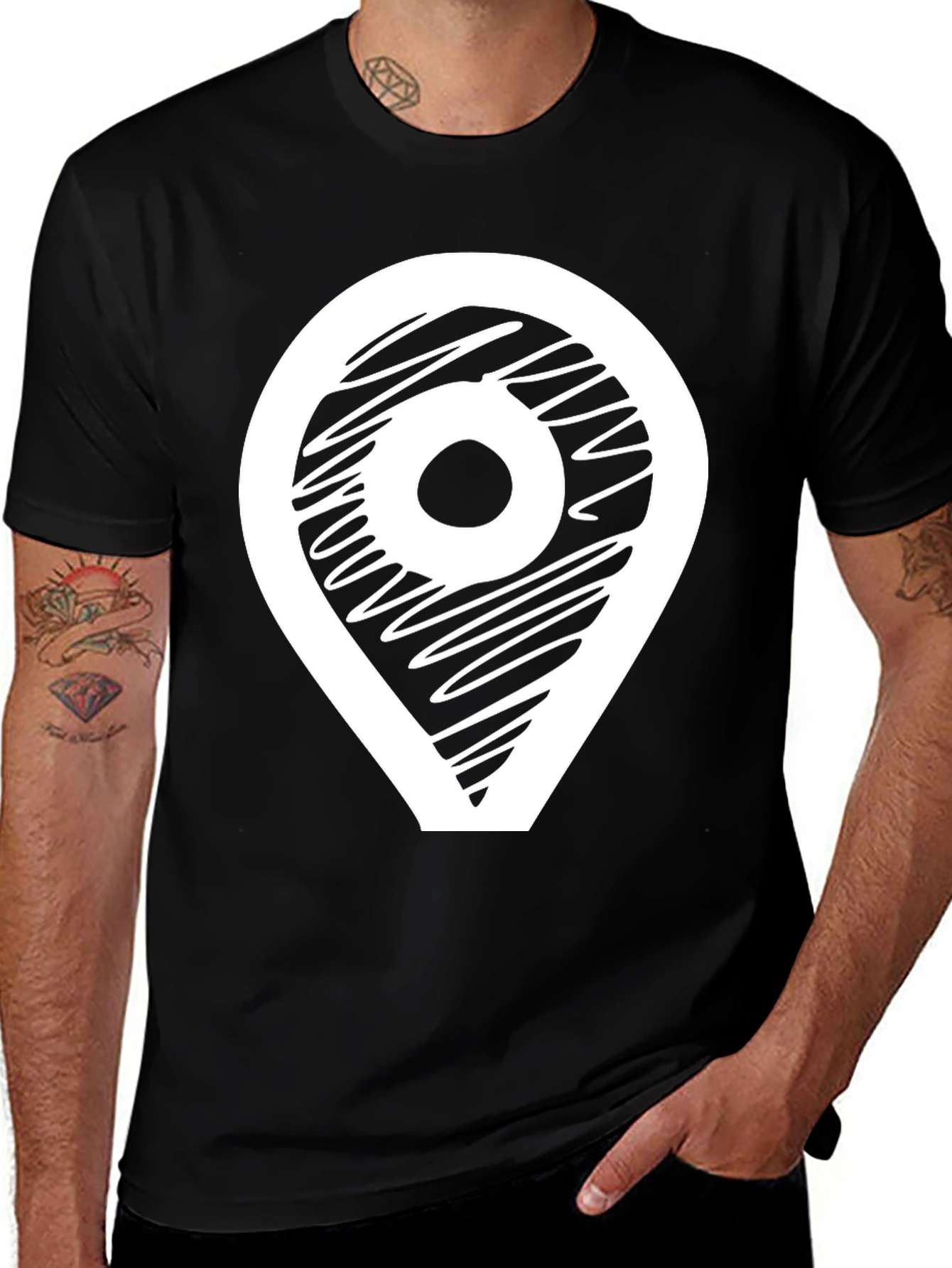 Variant 21 of Modern Location Pin Graphic Tee - Black
