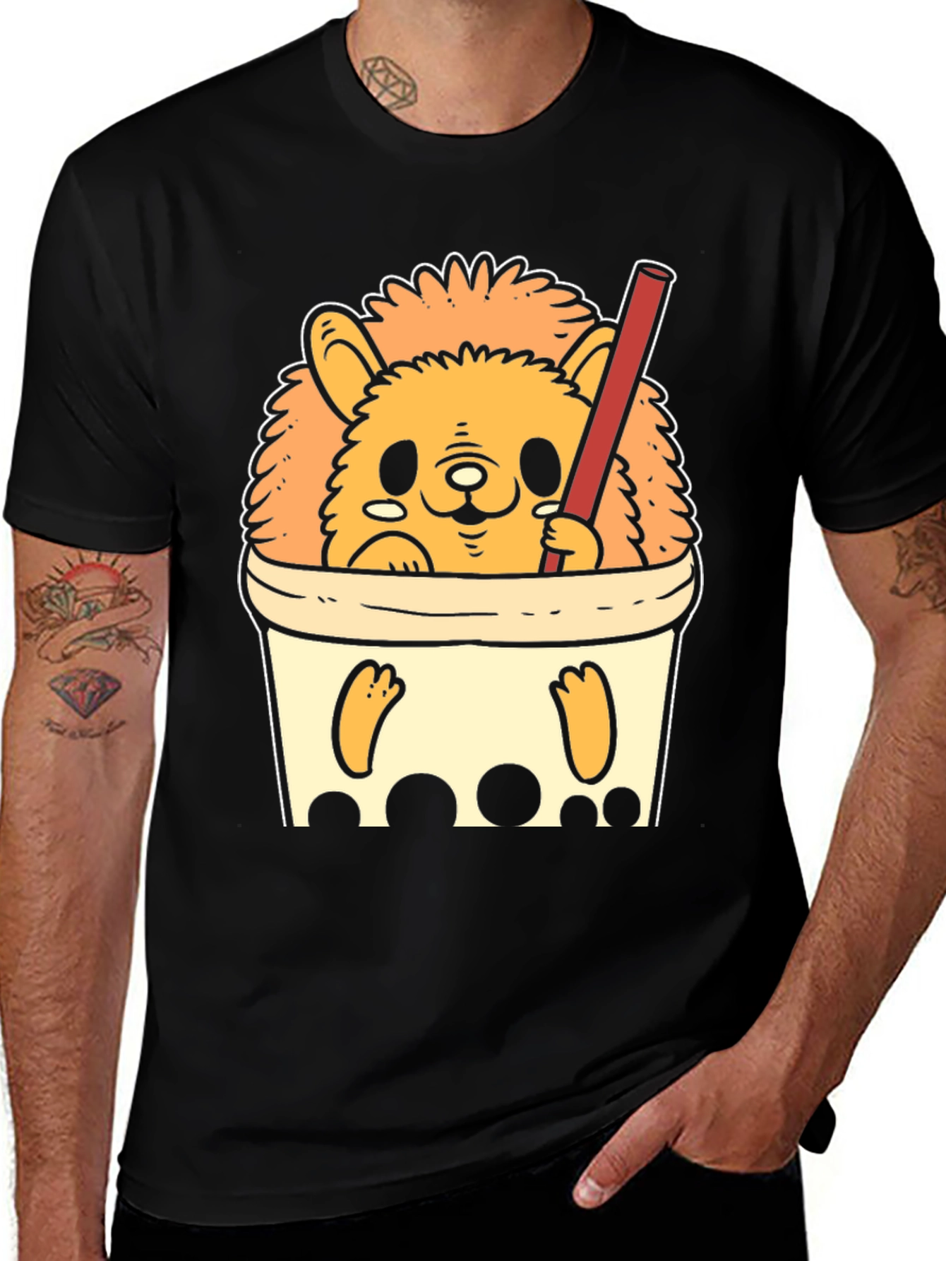Variant 11 of Hedgehog Boba Tea T-Shirt - Cute Cartoon Design