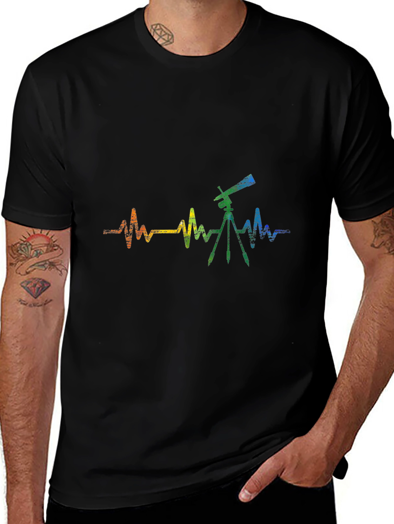 Telescope Heartbeat Graphic Tee - Black Cotton Shirt