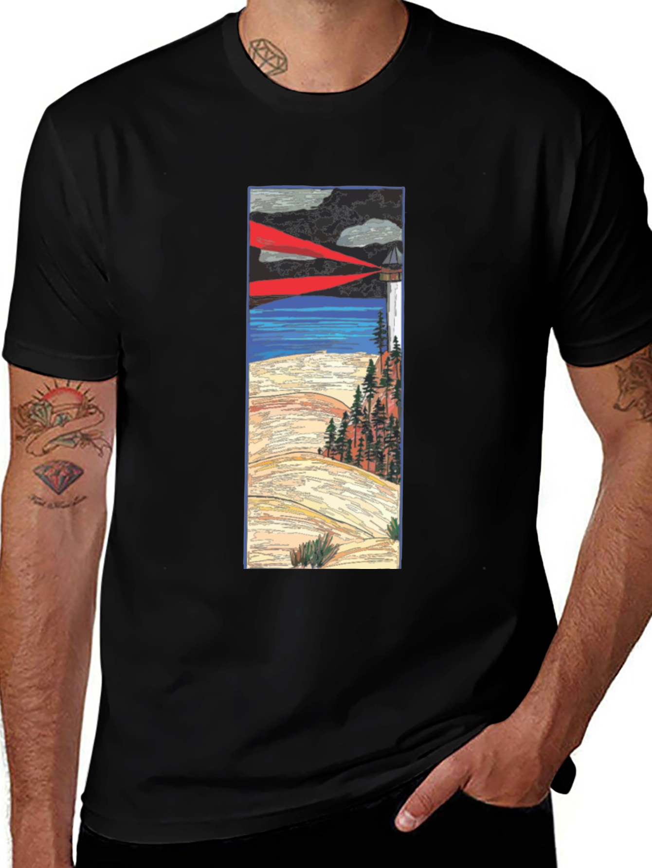 Variant 19 of Lighthouse Graphic Tee - Coastal Style