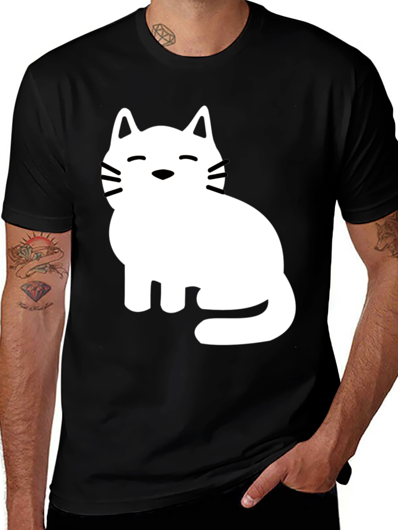 Variant 30 of Cute Cat Graphic Tee - Black Cotton Comfort