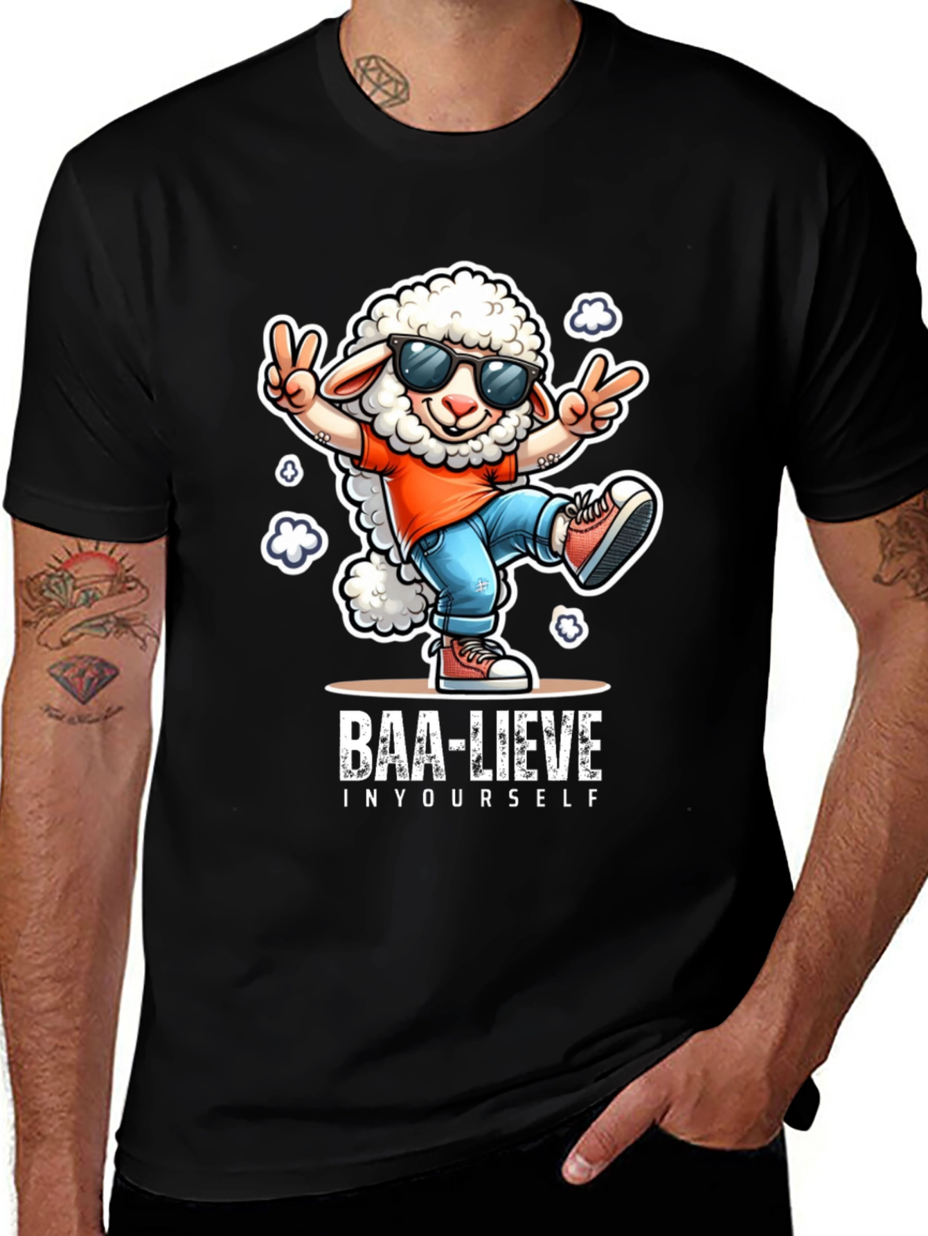 Variant 9 of Cool Sheep Graphic Tee - BAA-lieve in Yourself