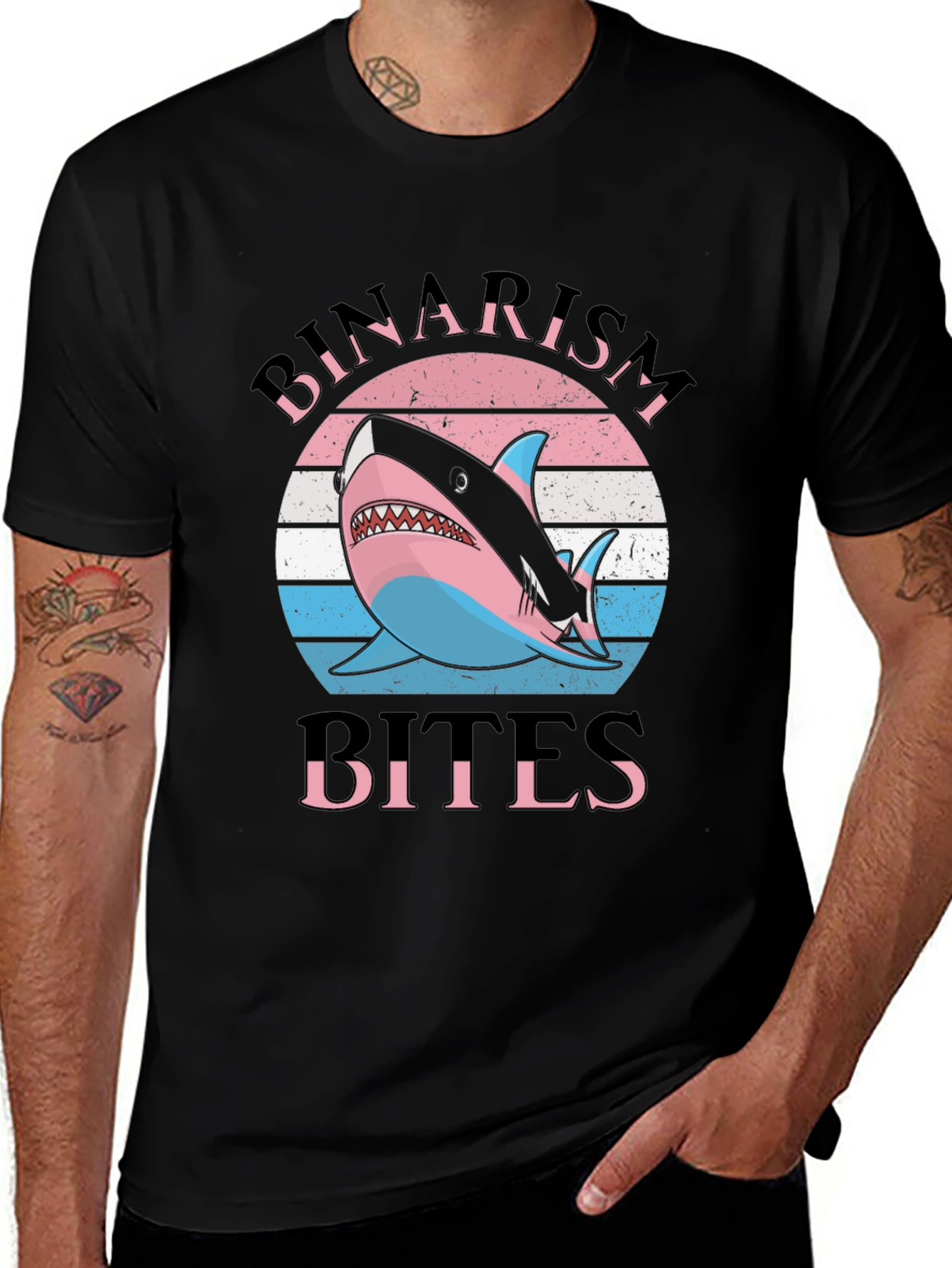Variant 4 of Binaries Bites Transgender Shark Graphic T-Shirt