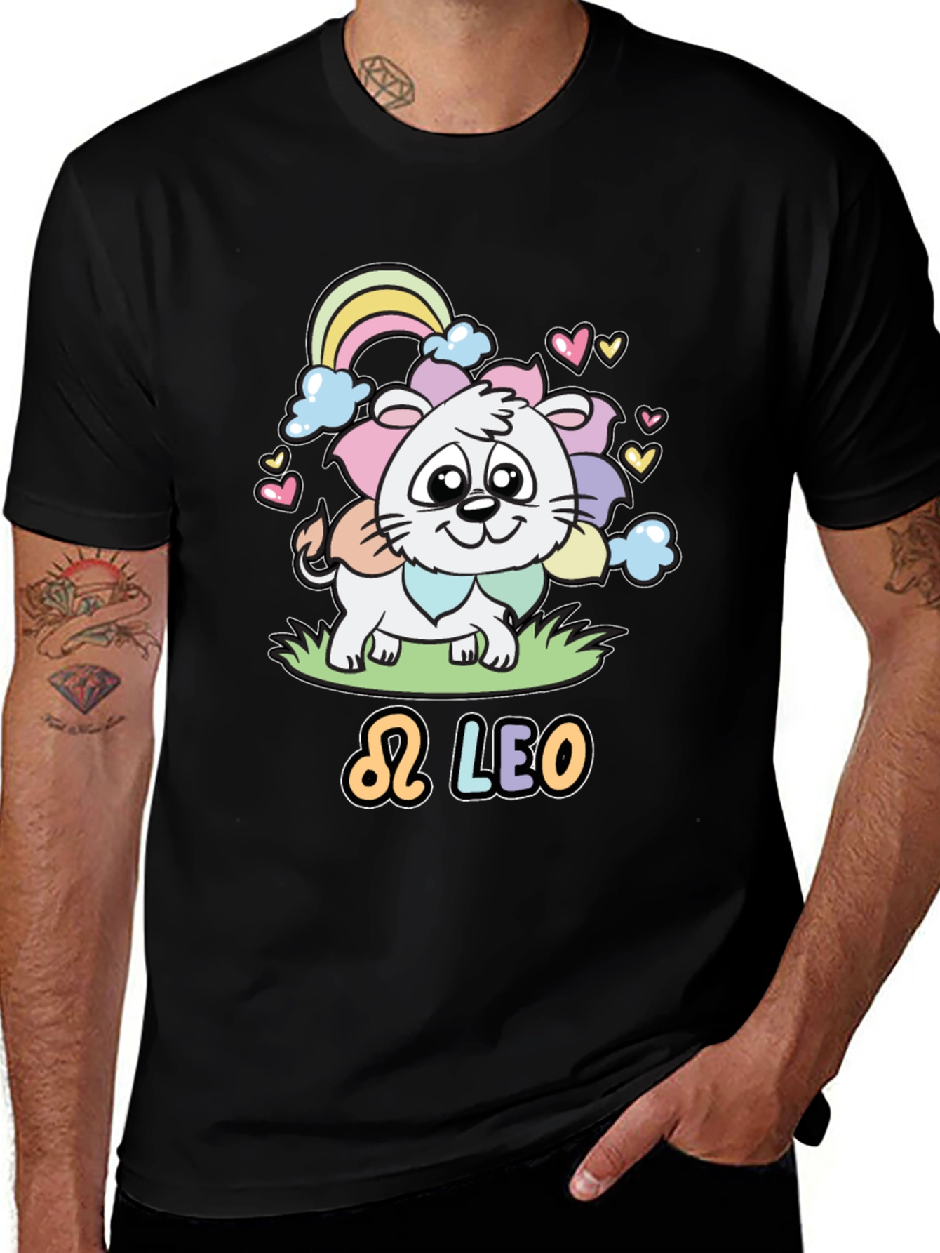Variant 26 of Cute Cartoon Leo Zodiac Sign Black T-Shirt