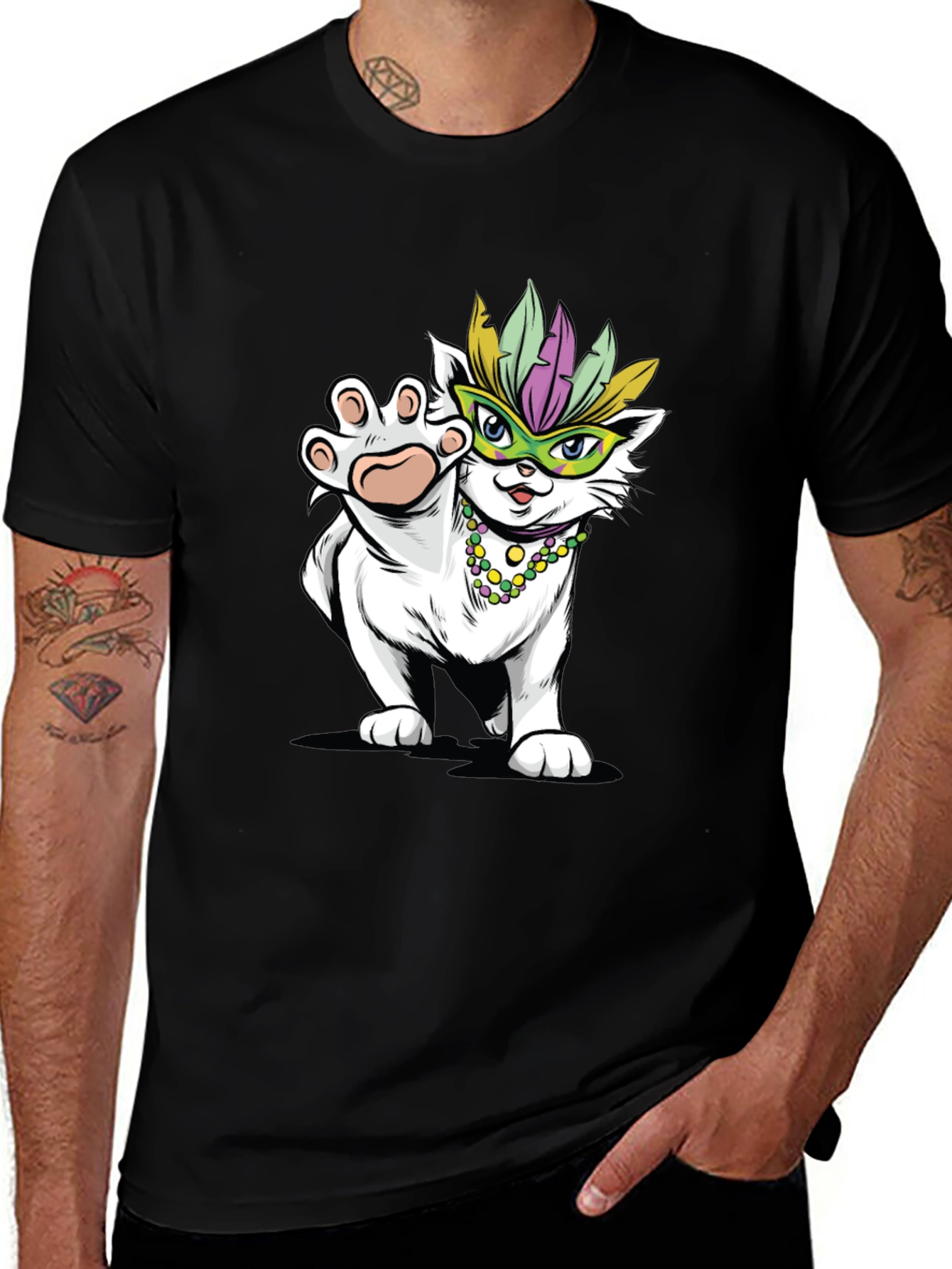 Variant 7 of Mardi Gras Cat T-Shirt - Festive Party Wear