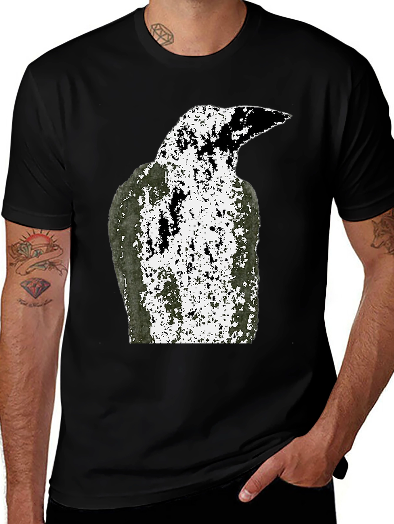 Variant 2 of Grunge Raven Graphic Tee - Black Cotton T-Shirt