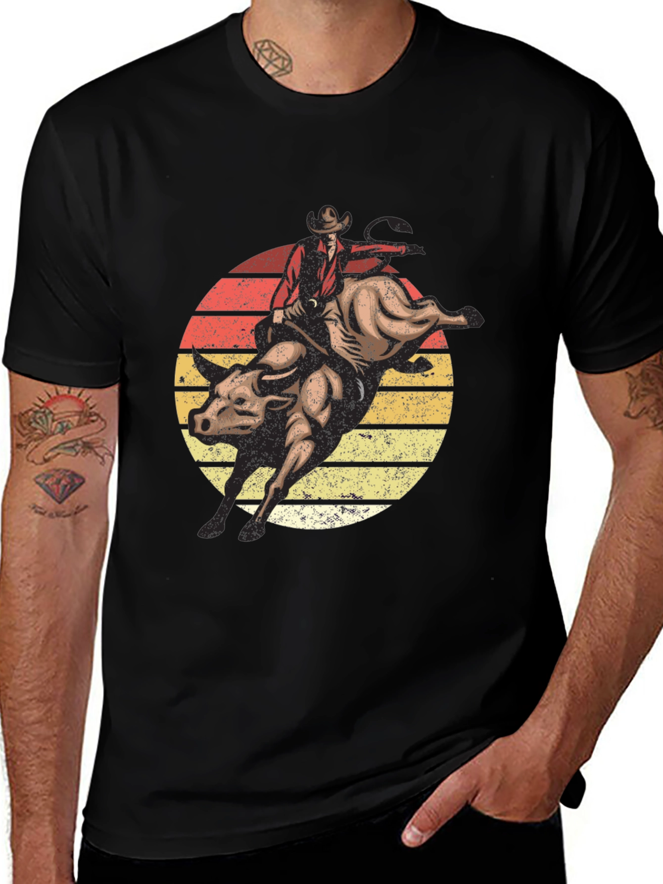 Variant 5 of Retro Bull Riding T-Shirt - Western Cowboy Style