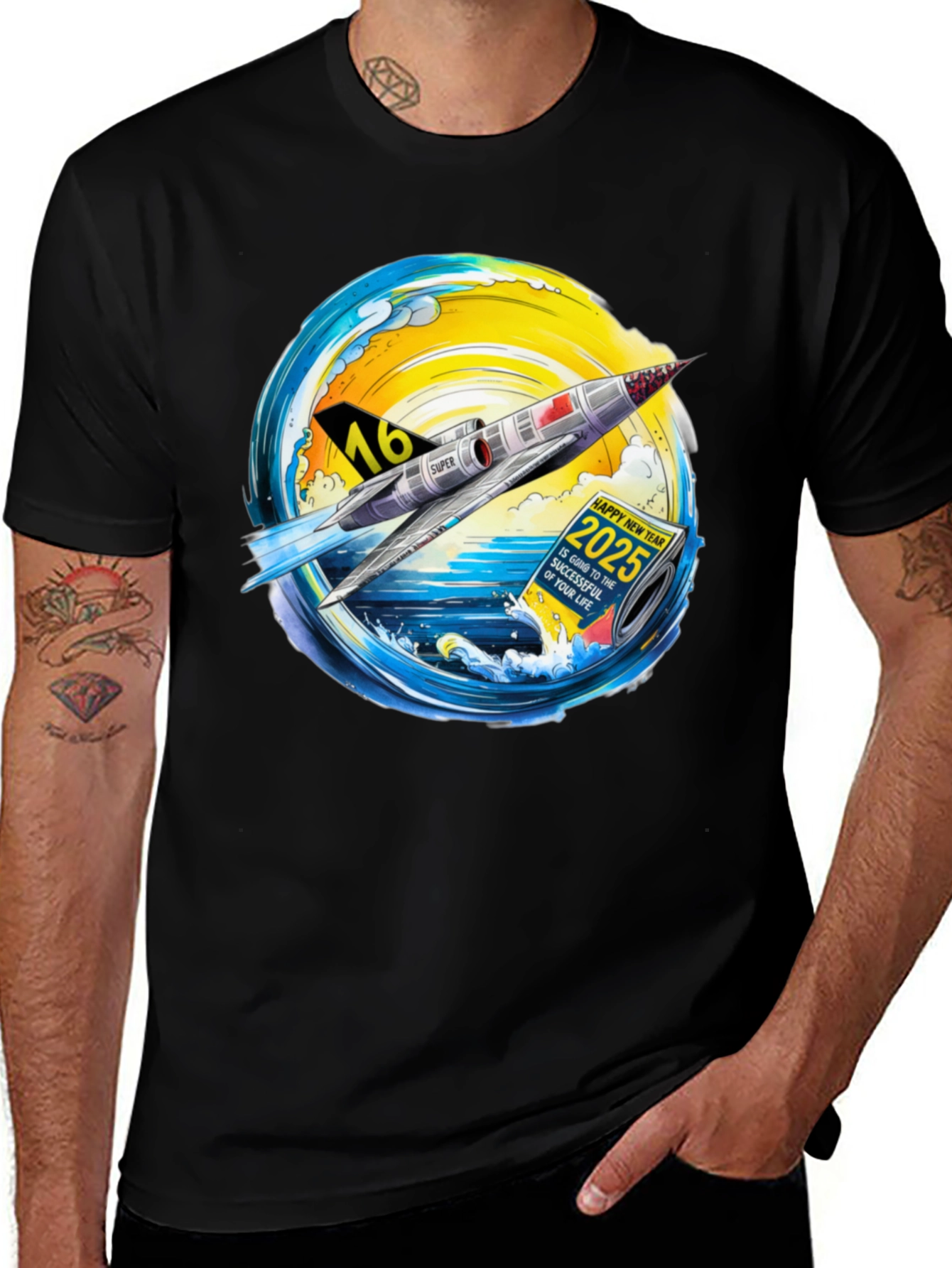 Variant 5 of Retro Rocket '2025' Graphic T-Shirt
