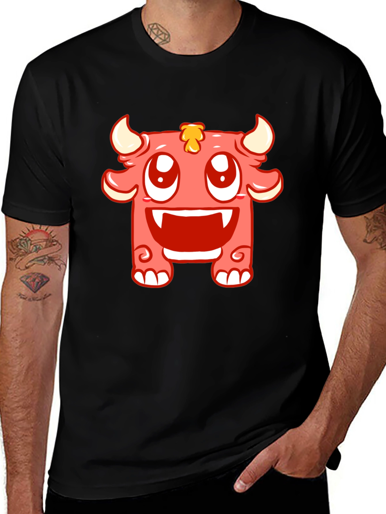 Variant 4 of Cute Monster Graphic Tee - Black Cotton T-Shirt