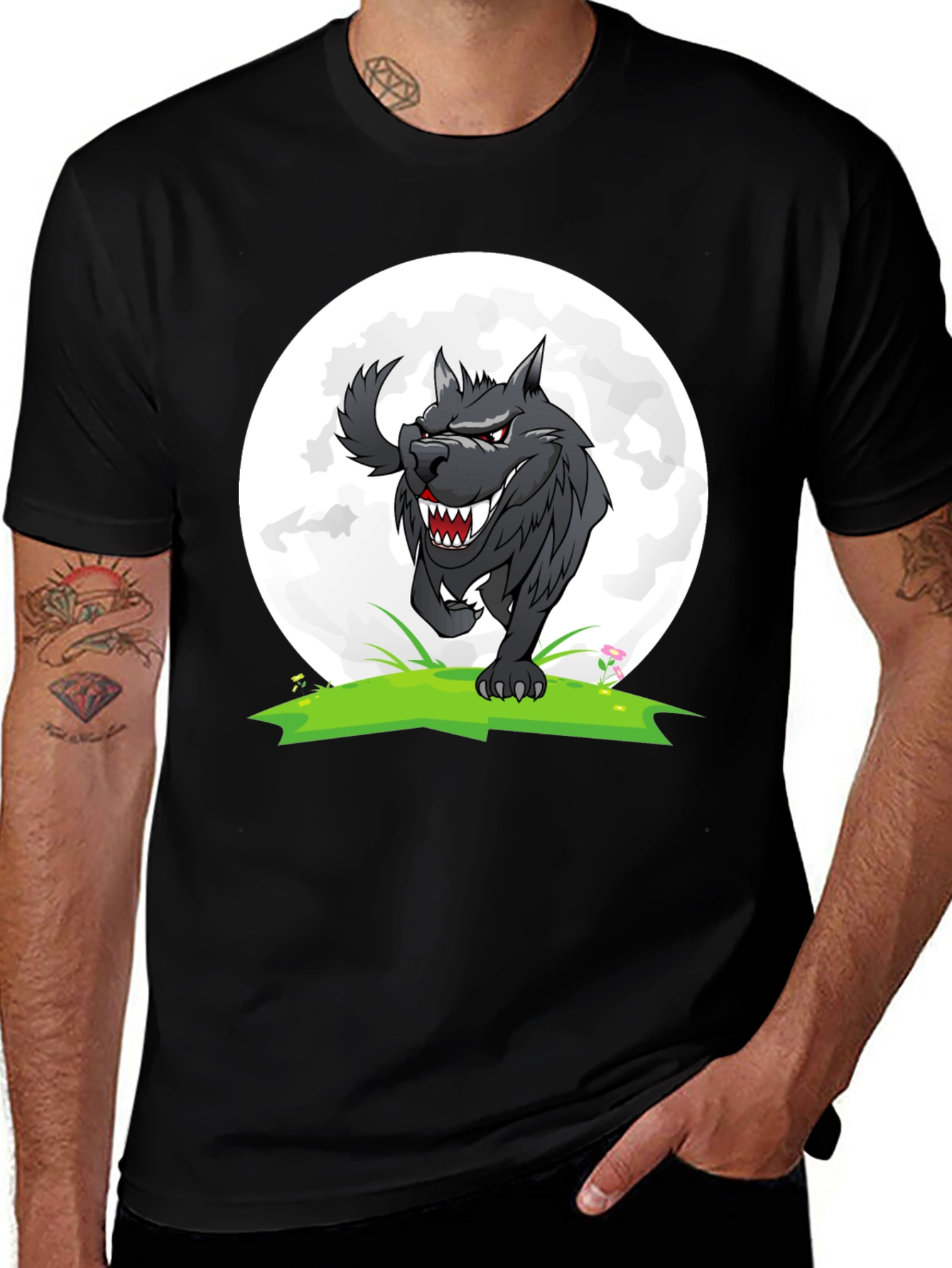 Variant 17 of Wolf Moon Graphic Tee - Men's Black T-Shirt