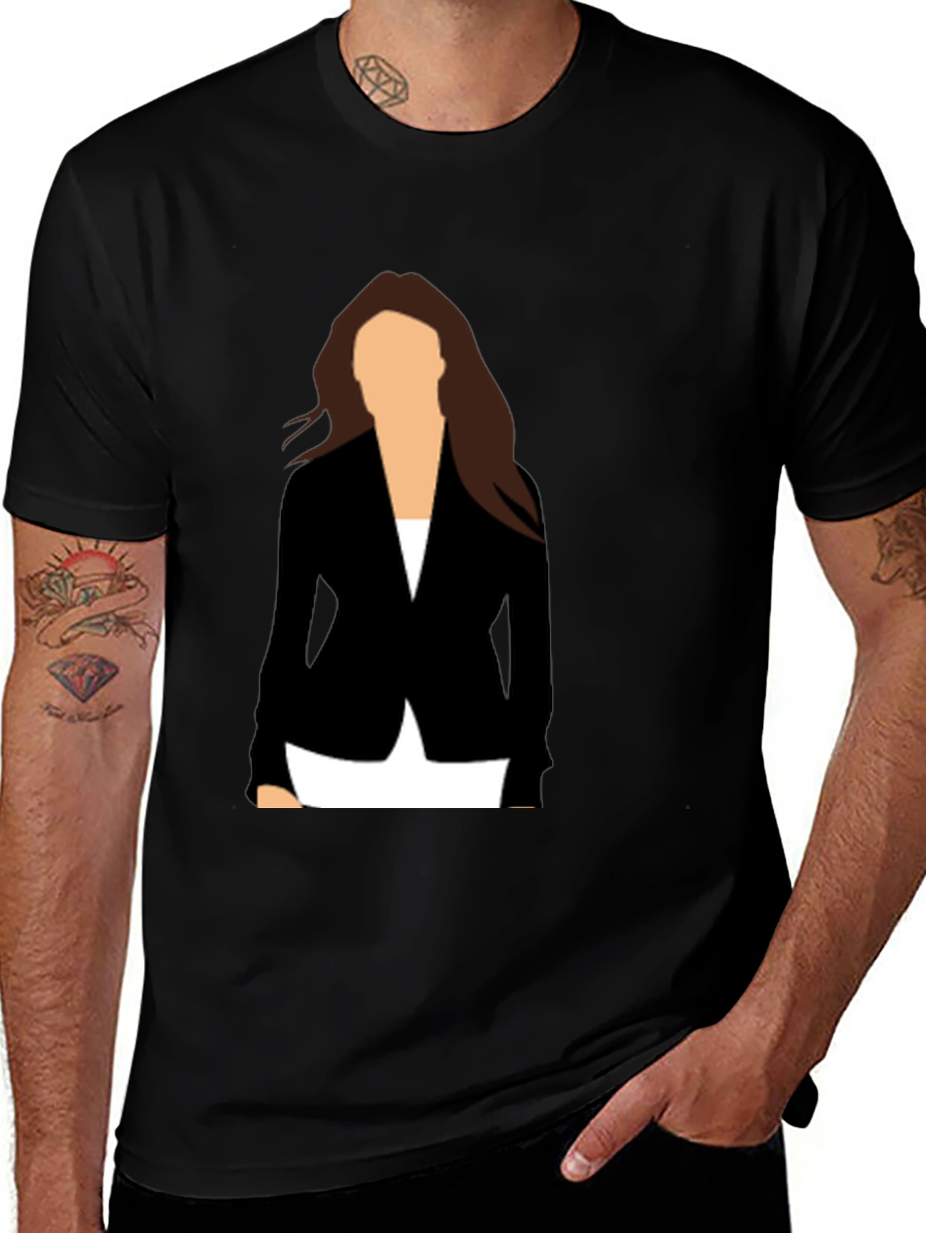Variant 9 of Black T-Shirt with Minimalist Female Silhouette Design