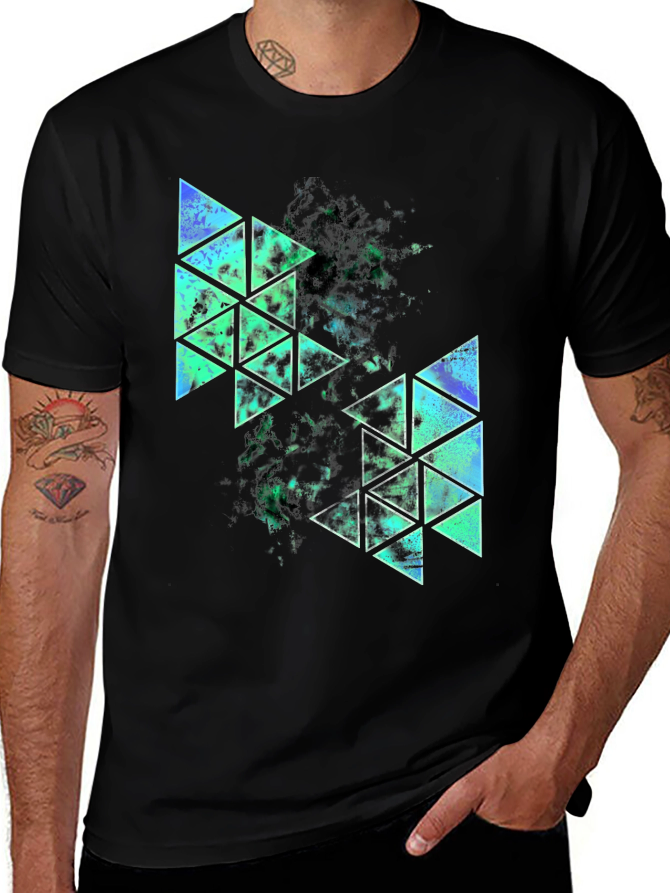 Variant 8 of Geometric Triangle Graphic Print Black T-Shirt