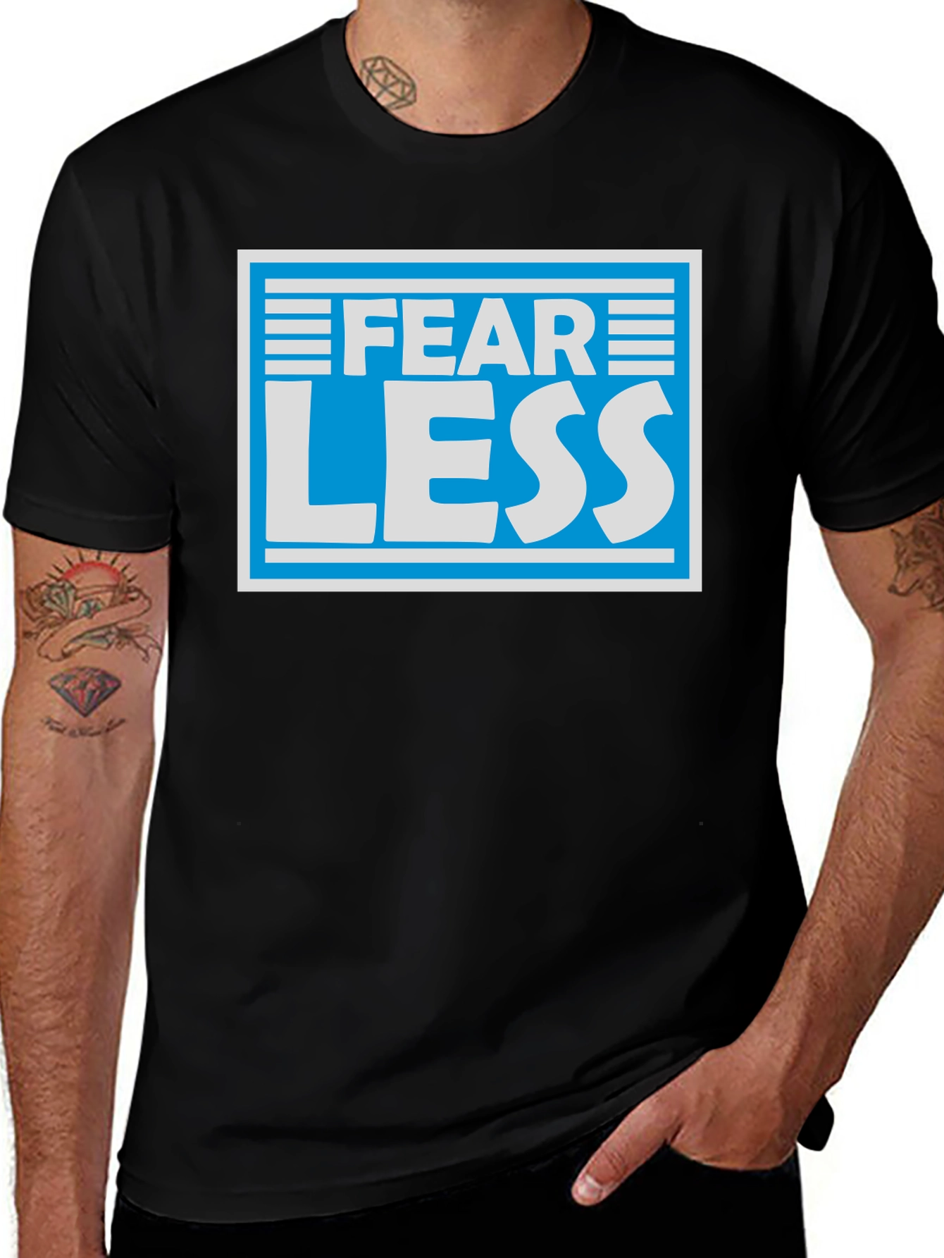 Variant 15 of Fear Less Graphic T-Shirt - Blue & White Design