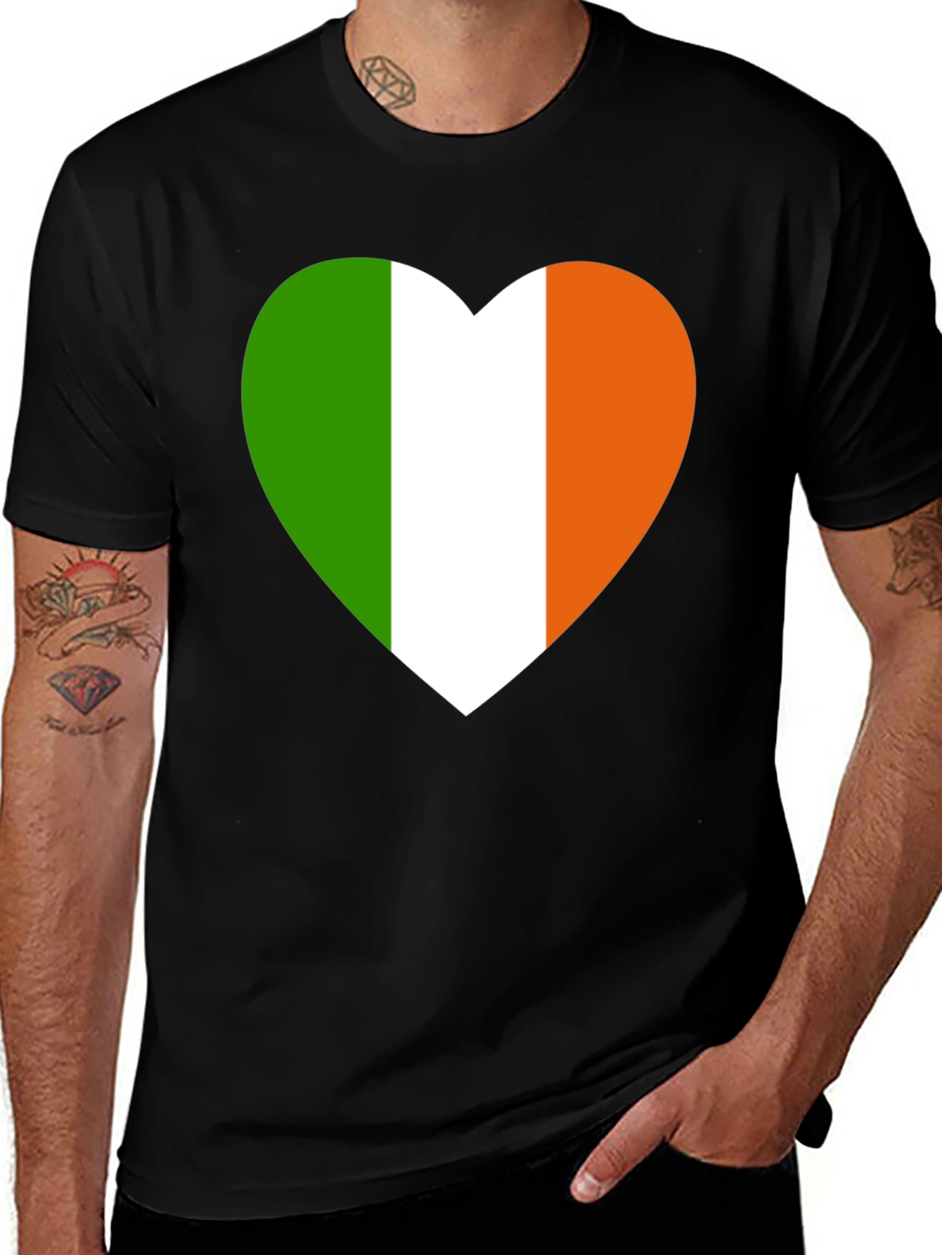 Variant 16 of Irish Flag Heart Graphic Black T-Shirt