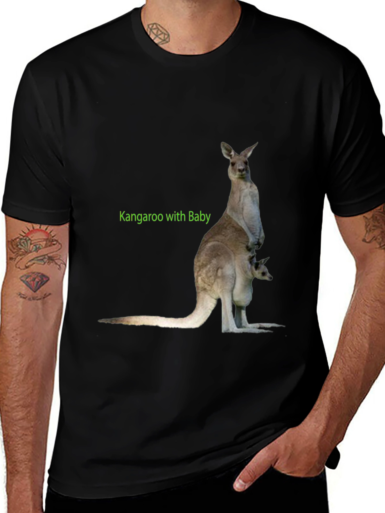 Variant 20 of Kangaroo with Baby Graphic Tee - Black Cotton T-Shirt