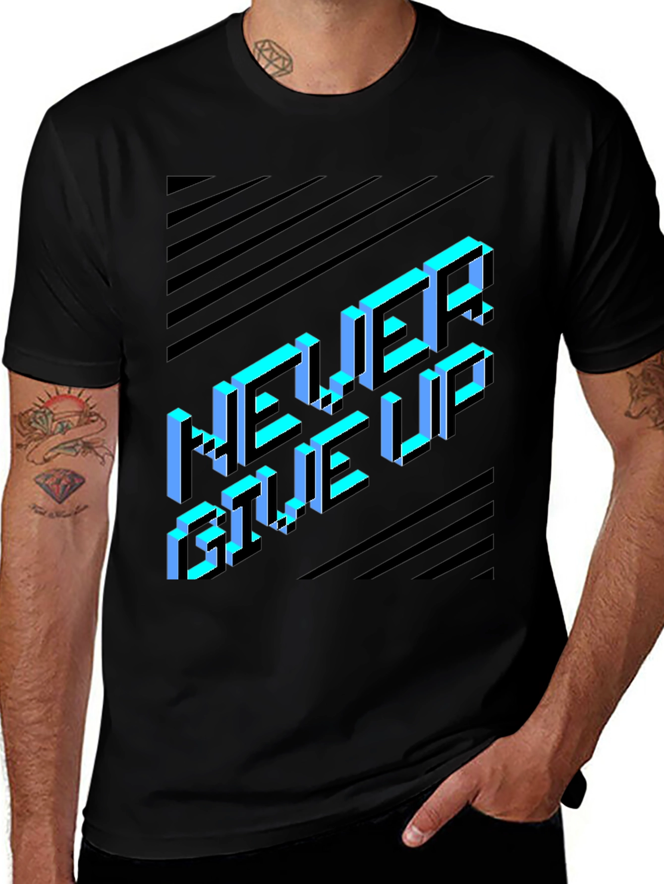 Variant 8 of Never Give Up Graphic Tee - Black