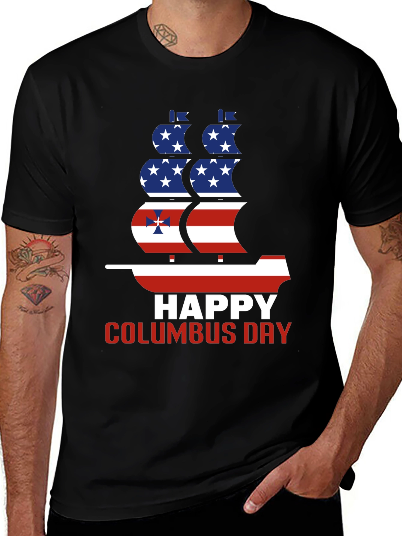 Happy Columbus Day T-Shirt - American Flag Ship