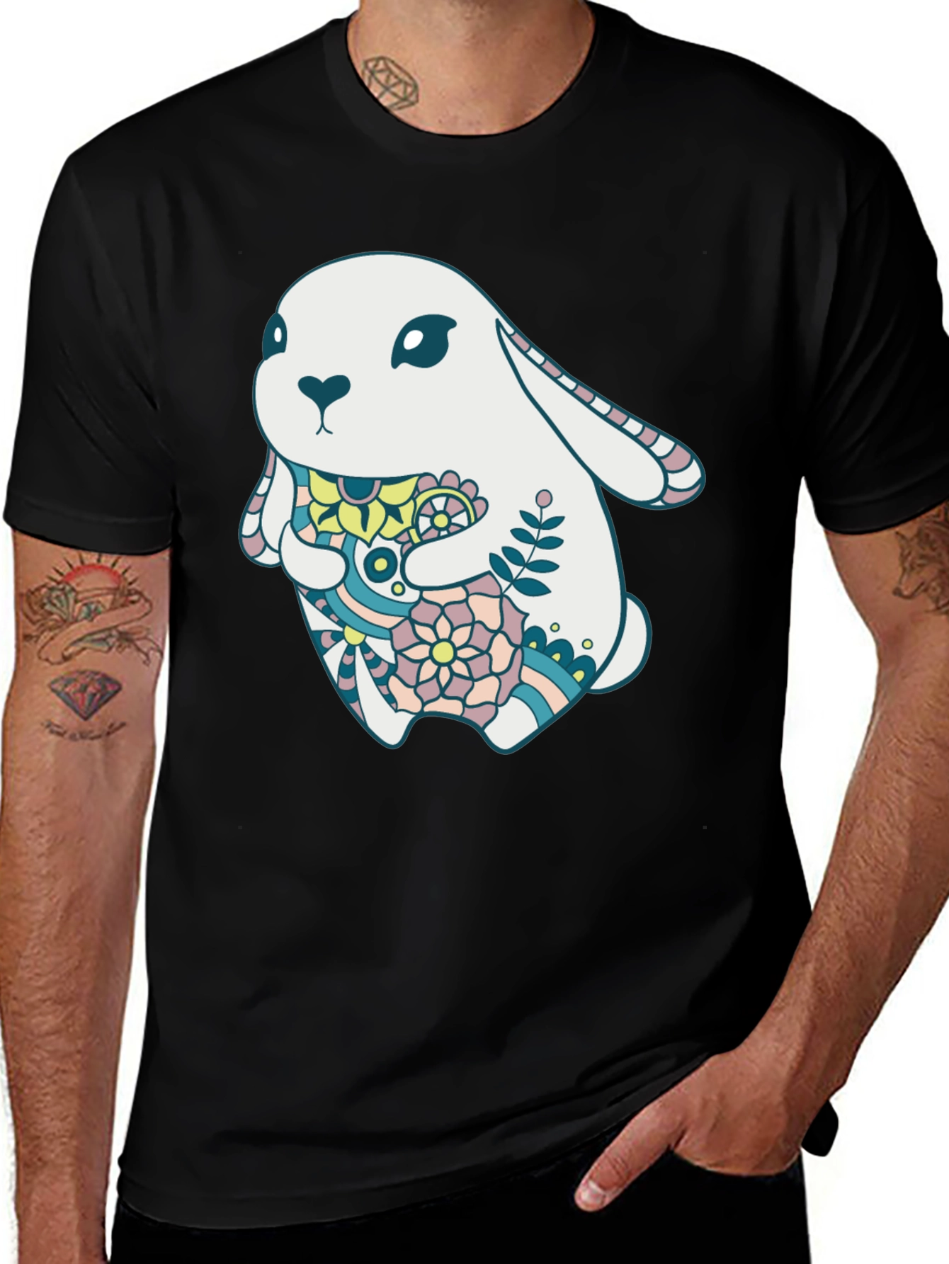 Variant 26 of Bunny Graphic Tee - Black Cotton Blend