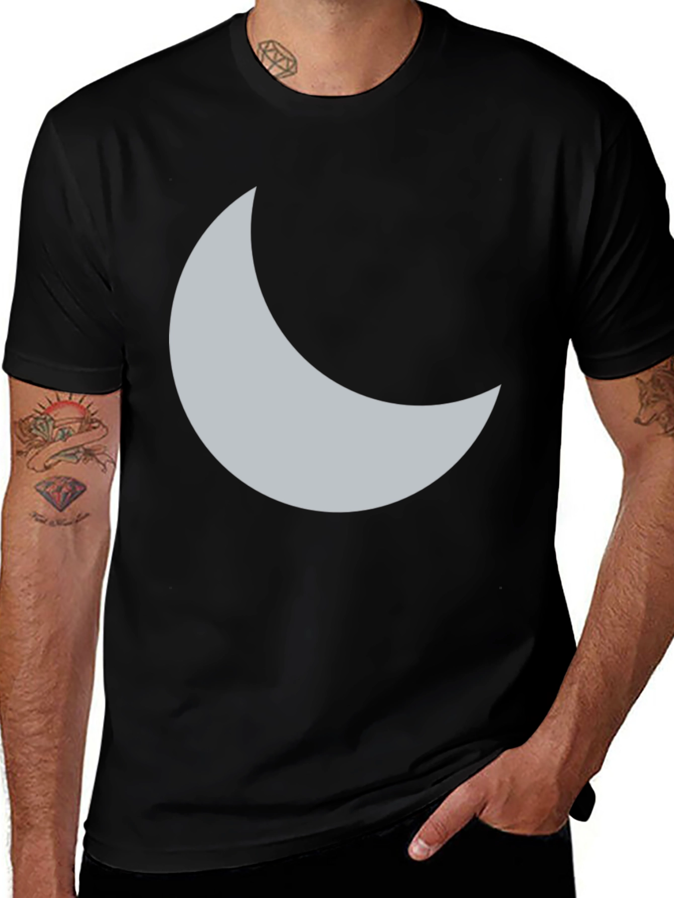 Variant 8 of Crescent Moon Graphic Black T-Shirt - Casual Style