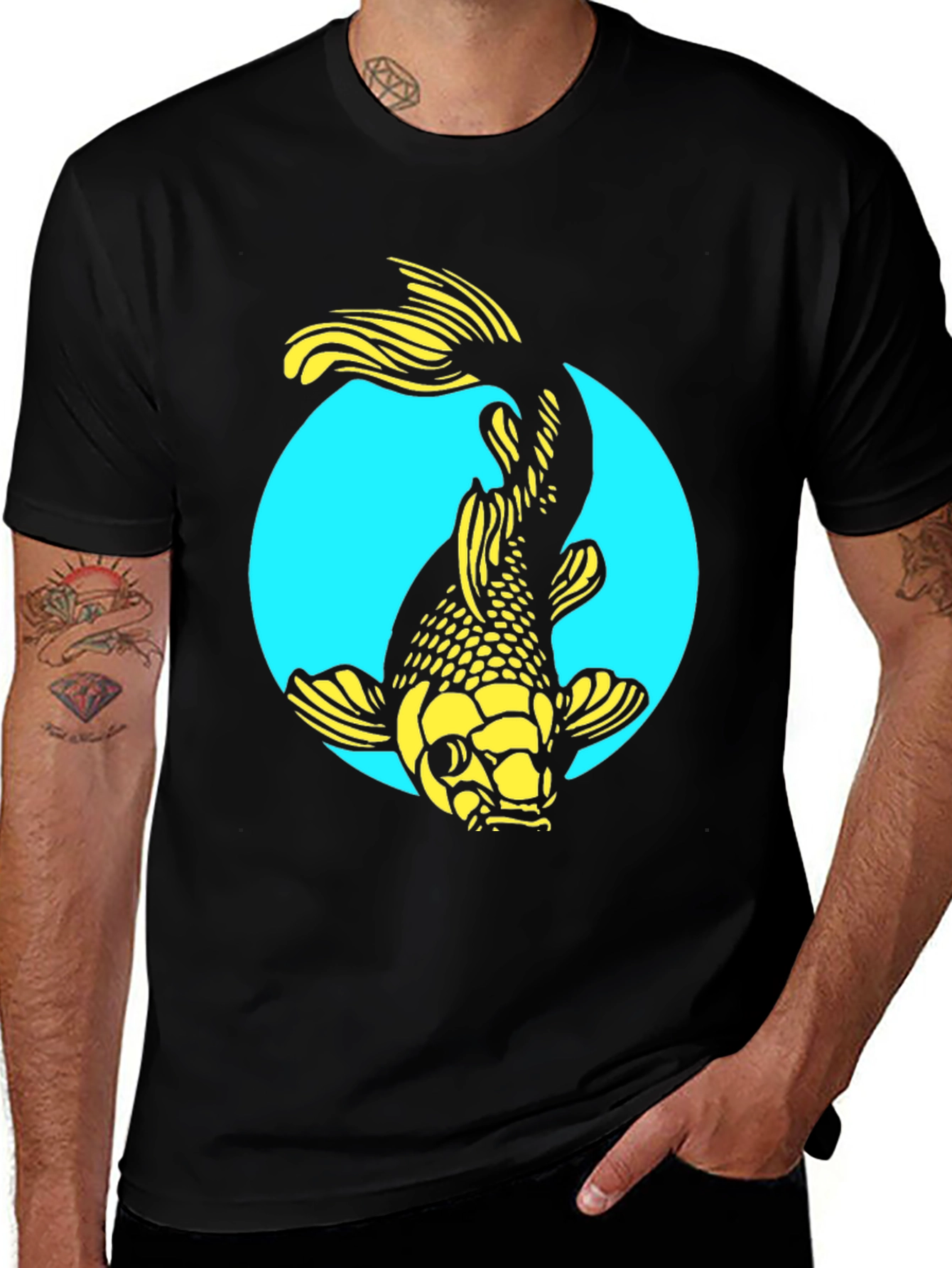 Koi Fish Graphic Tee - Stylish Black Cotton T-Shirt