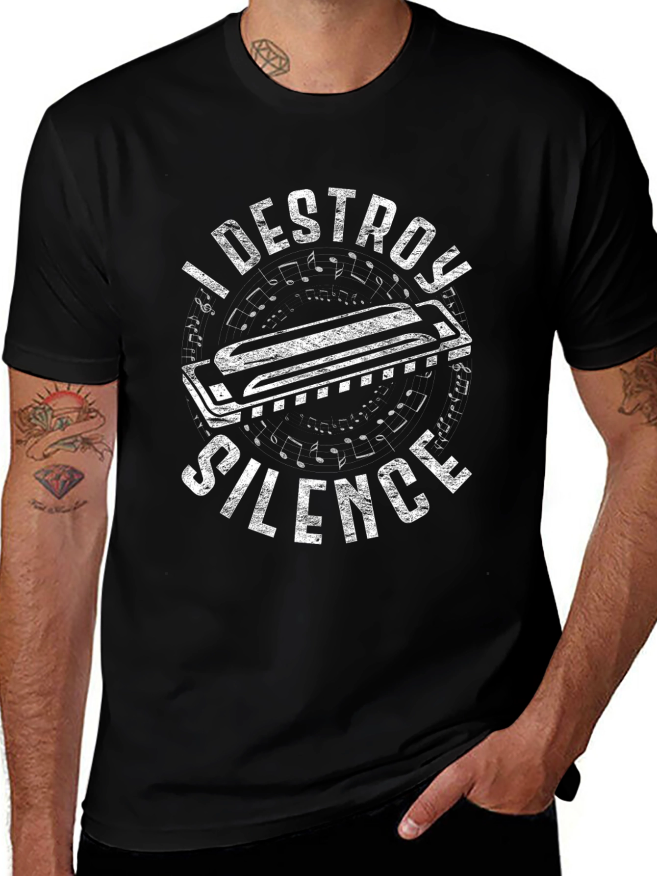 I Destroy Silence Harmonica T-Shirt