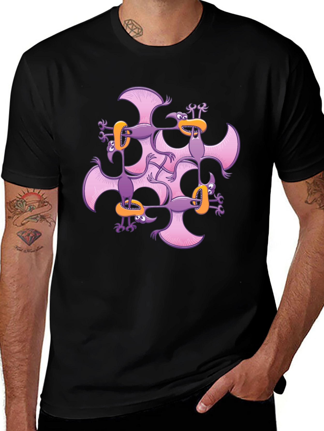 Variant 9 of Cartoon Pterodactyl Graphic Tee - Black