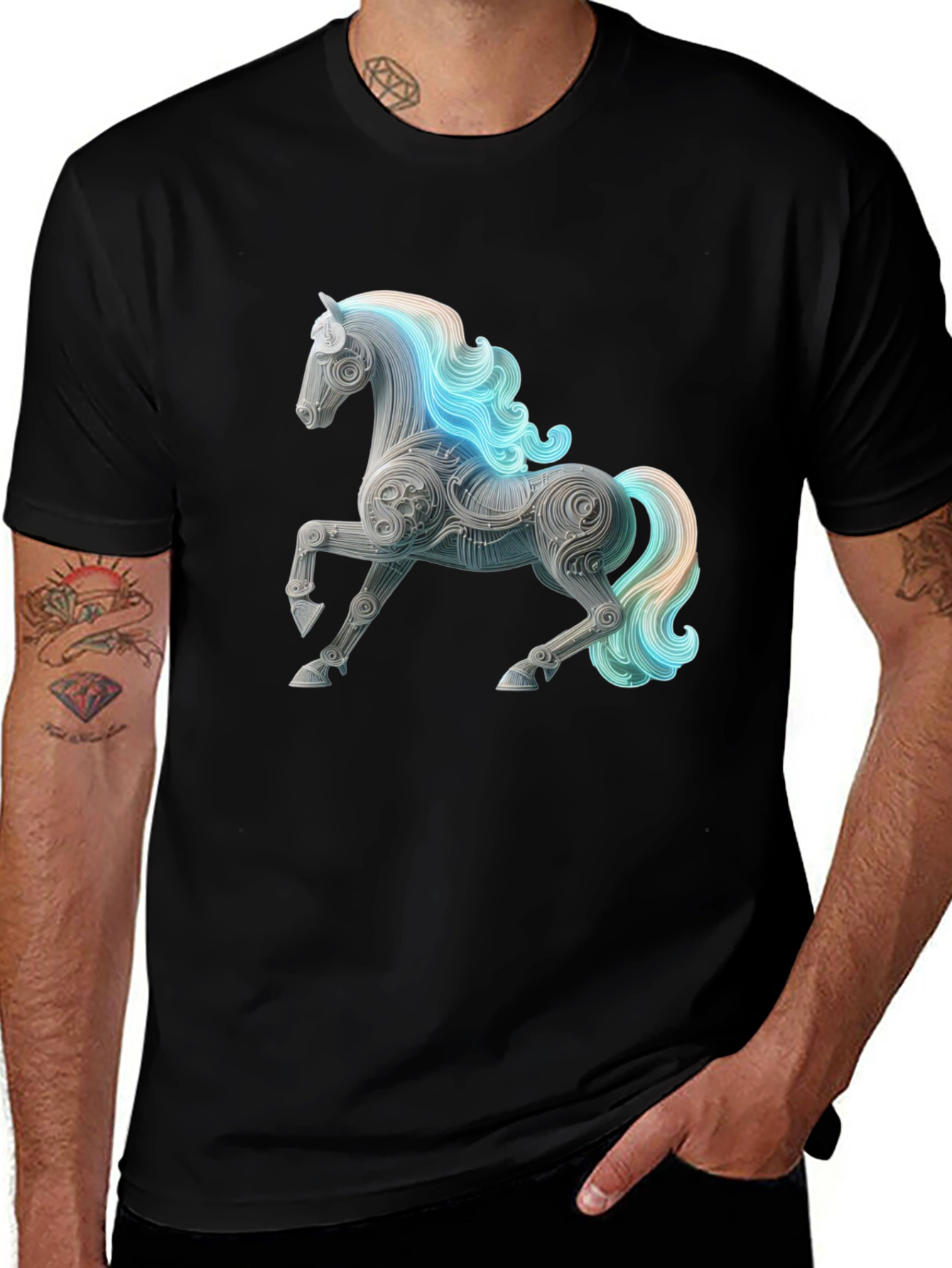 Variant 14 of Artistic Horse Graphic Tee - Black Cotton Blend