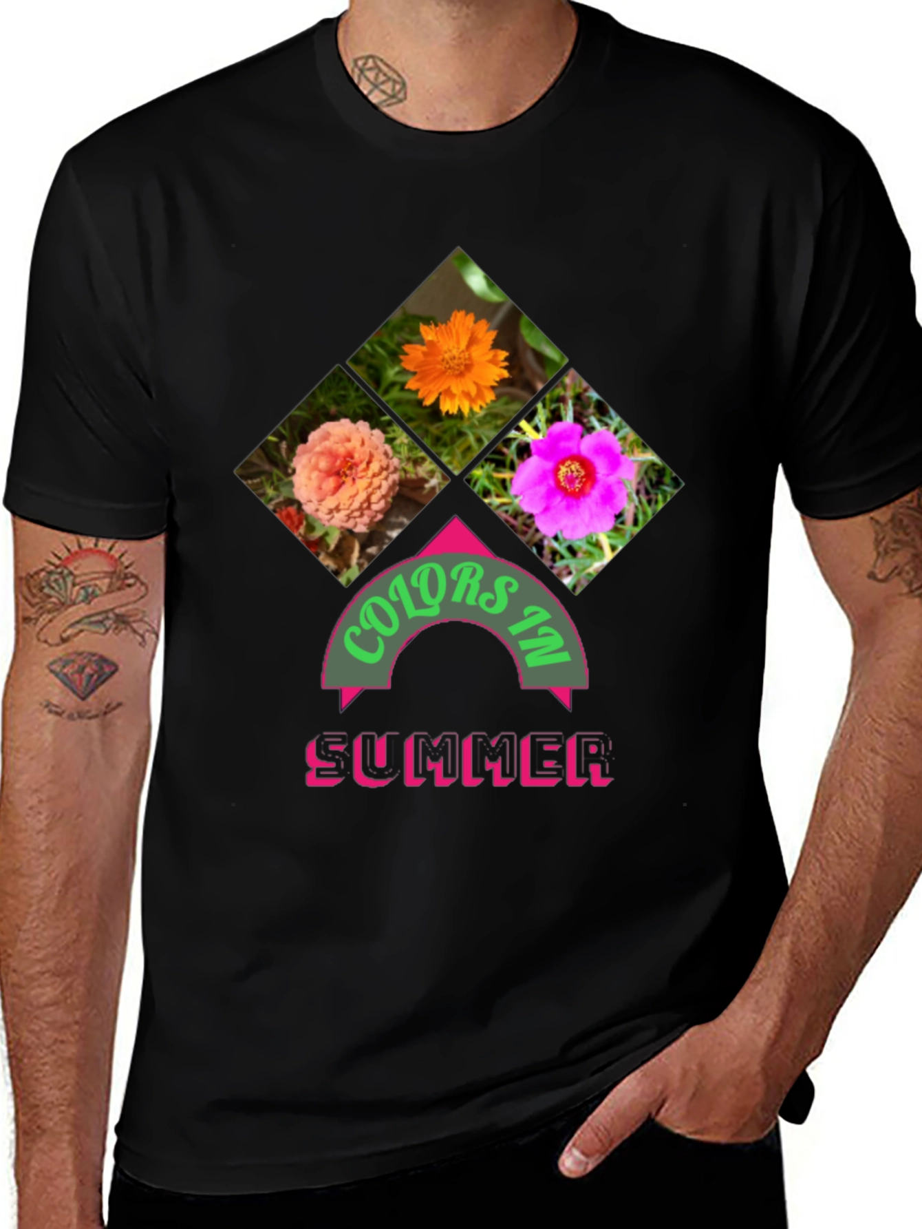 Black Colors in Summer Graphic Tee - Trendy Floral Design main image