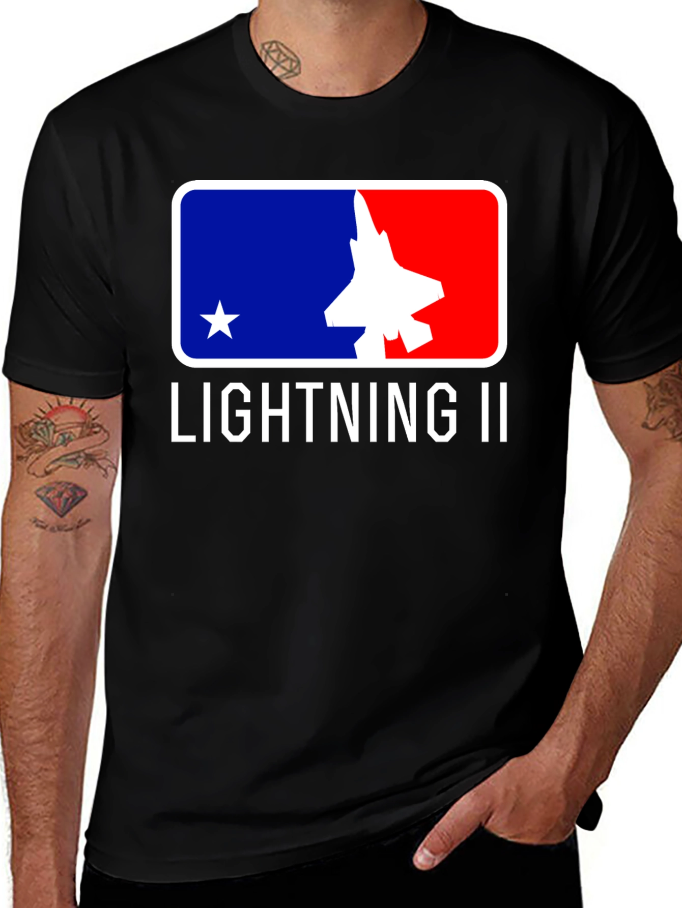 Variant 14 of Lightning II Jet Fighter T-Shirt - Patriotic Design