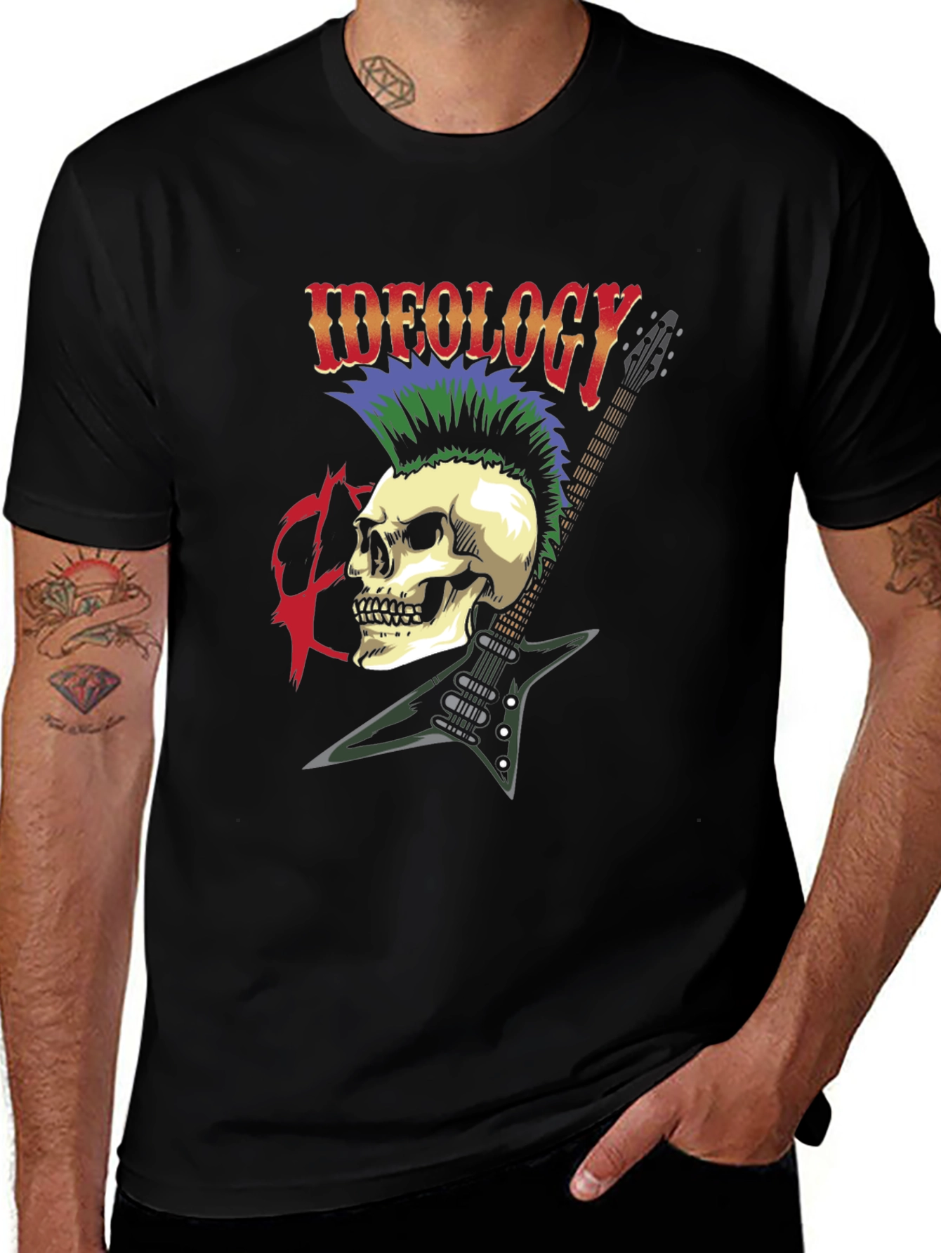 Variant 28 of Ideology Punk Skull Guitar Graphic Tee - Rock Style T-Shirt