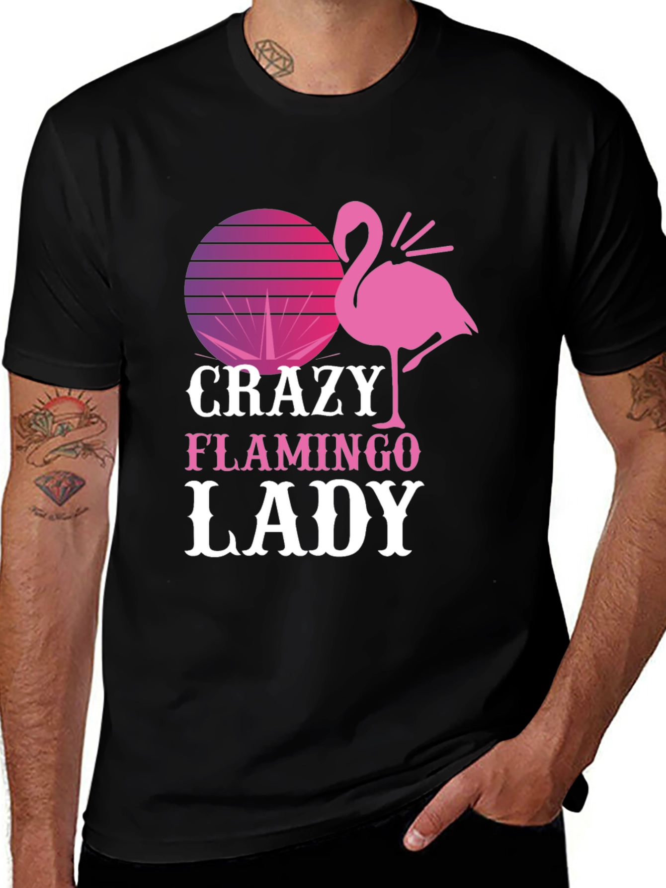Variant 4 of Crazy Flamingo Lady Graphic T-Shirt