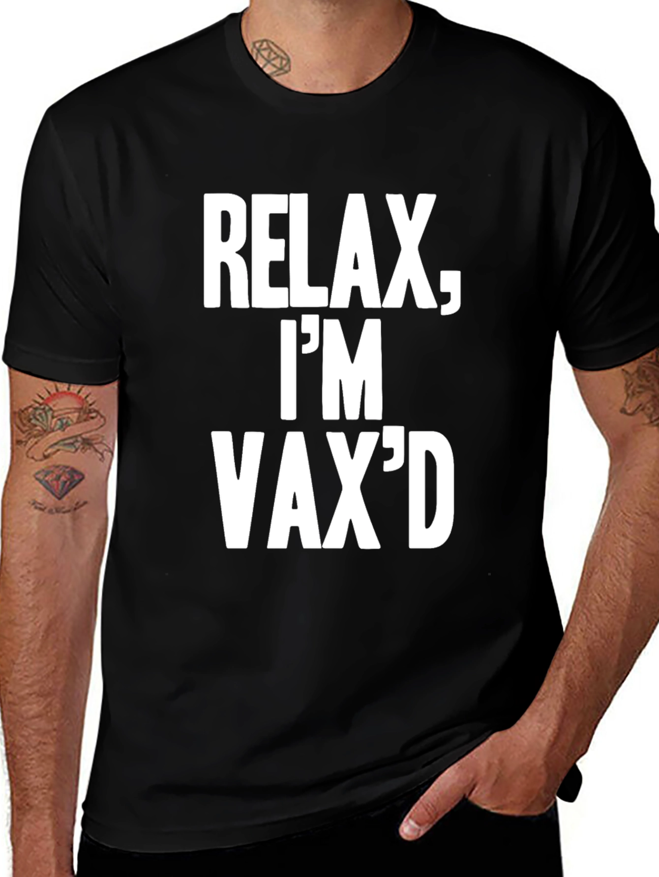 Black Relax, I'm Vax'd T-Shirt - Black Crew Neck Tee main image