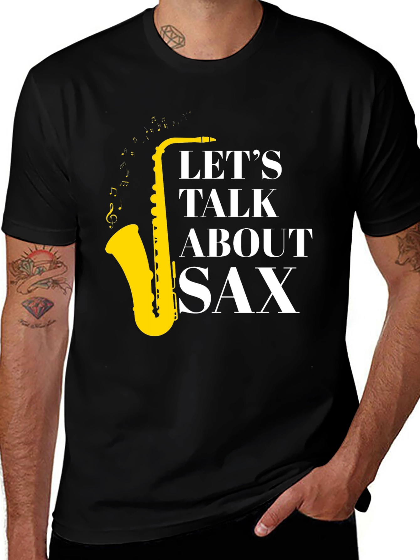Black Let's Talk About Sax T-Shirt - Musician Apparel main image