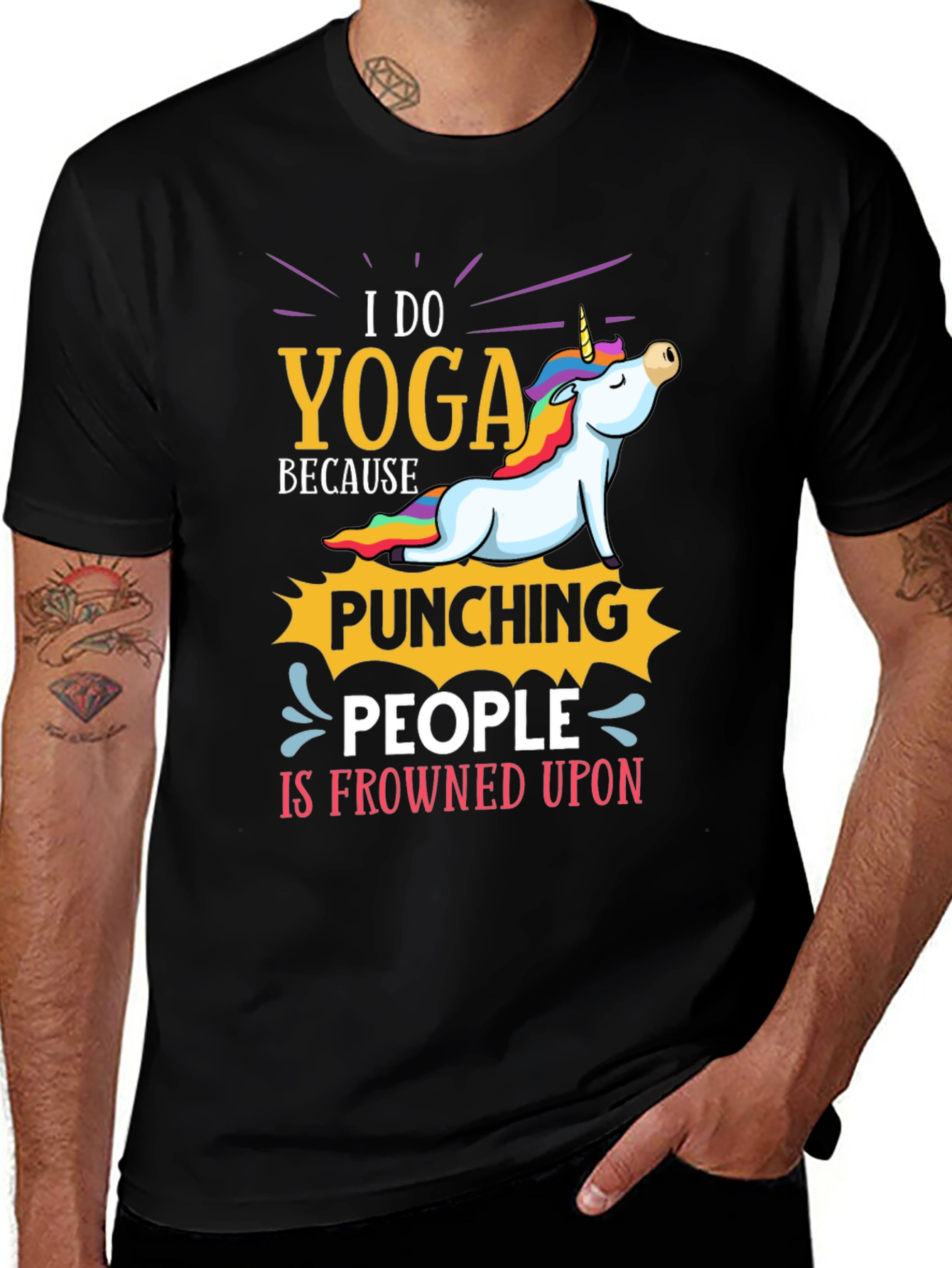 Variant 27 of Yoga Unicorn T-Shirt - Because Punching People is Frowned Upon