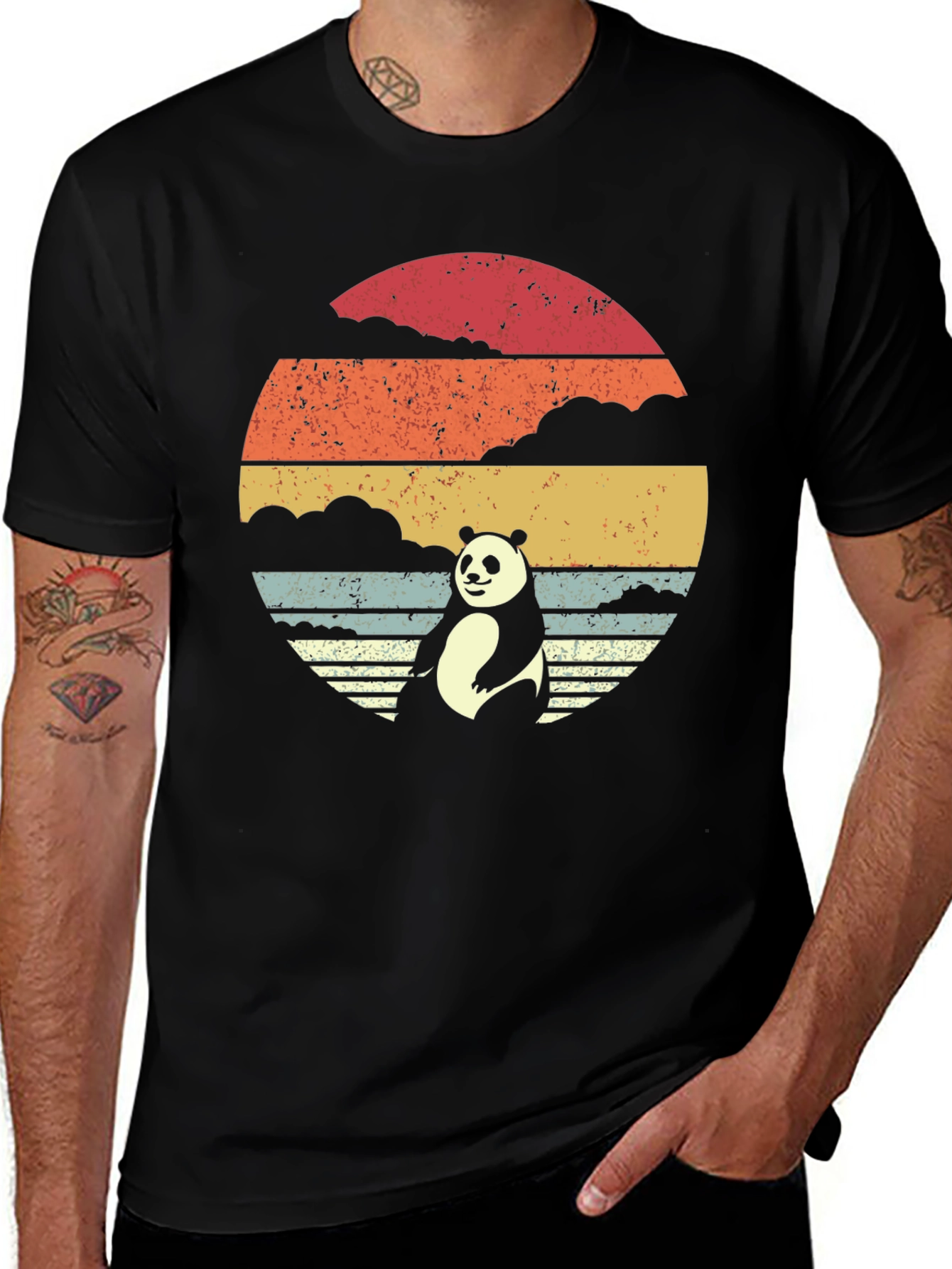 Variant 6 of Panda Sunset Graphic Tee - Retro Style Black T-Shirt