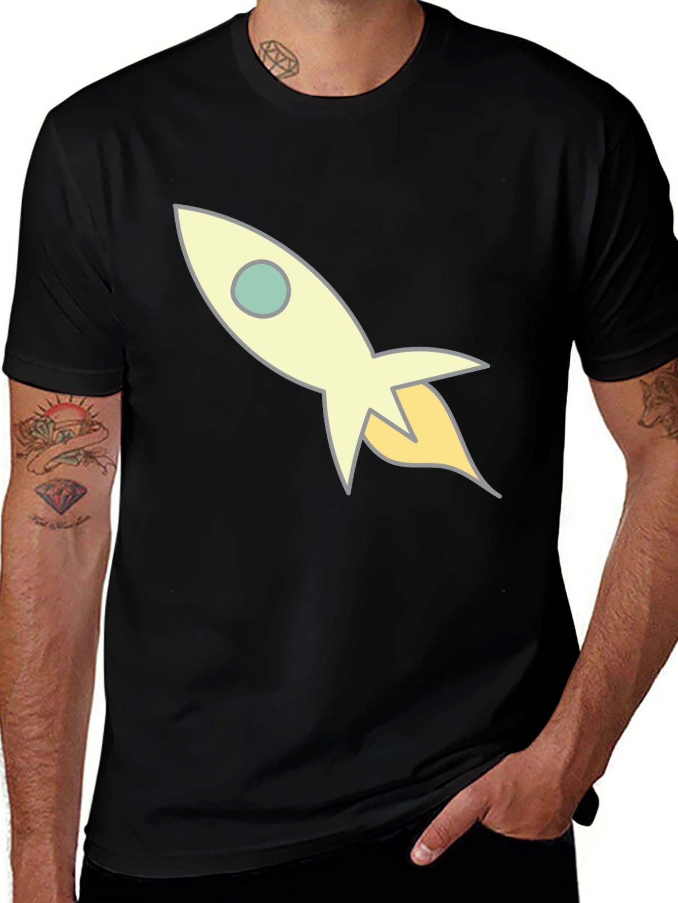 Variant 26 of Rocket Ship Graphic Black T-Shirt
