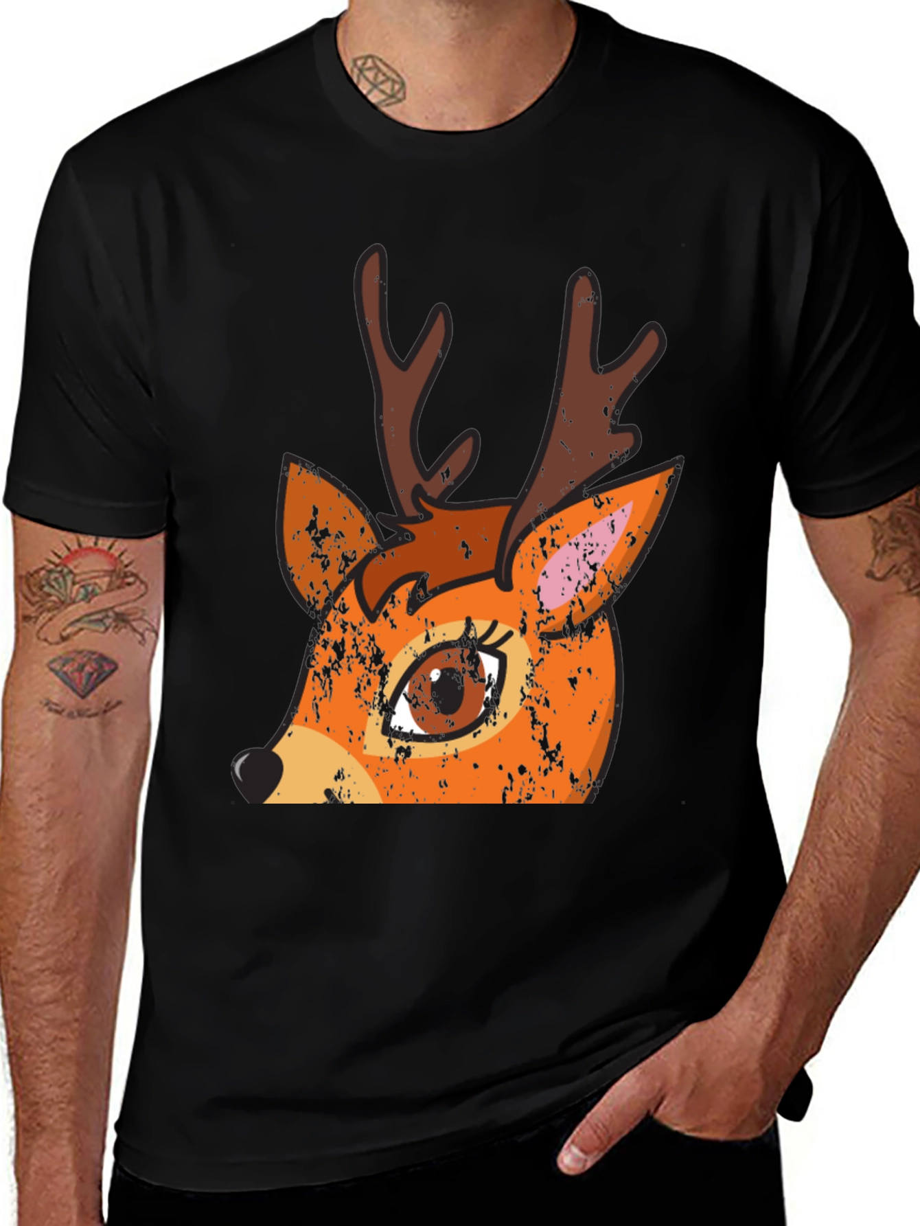 Variant 21 of Deer Graphic T-Shirt - Unisex Black Tee
