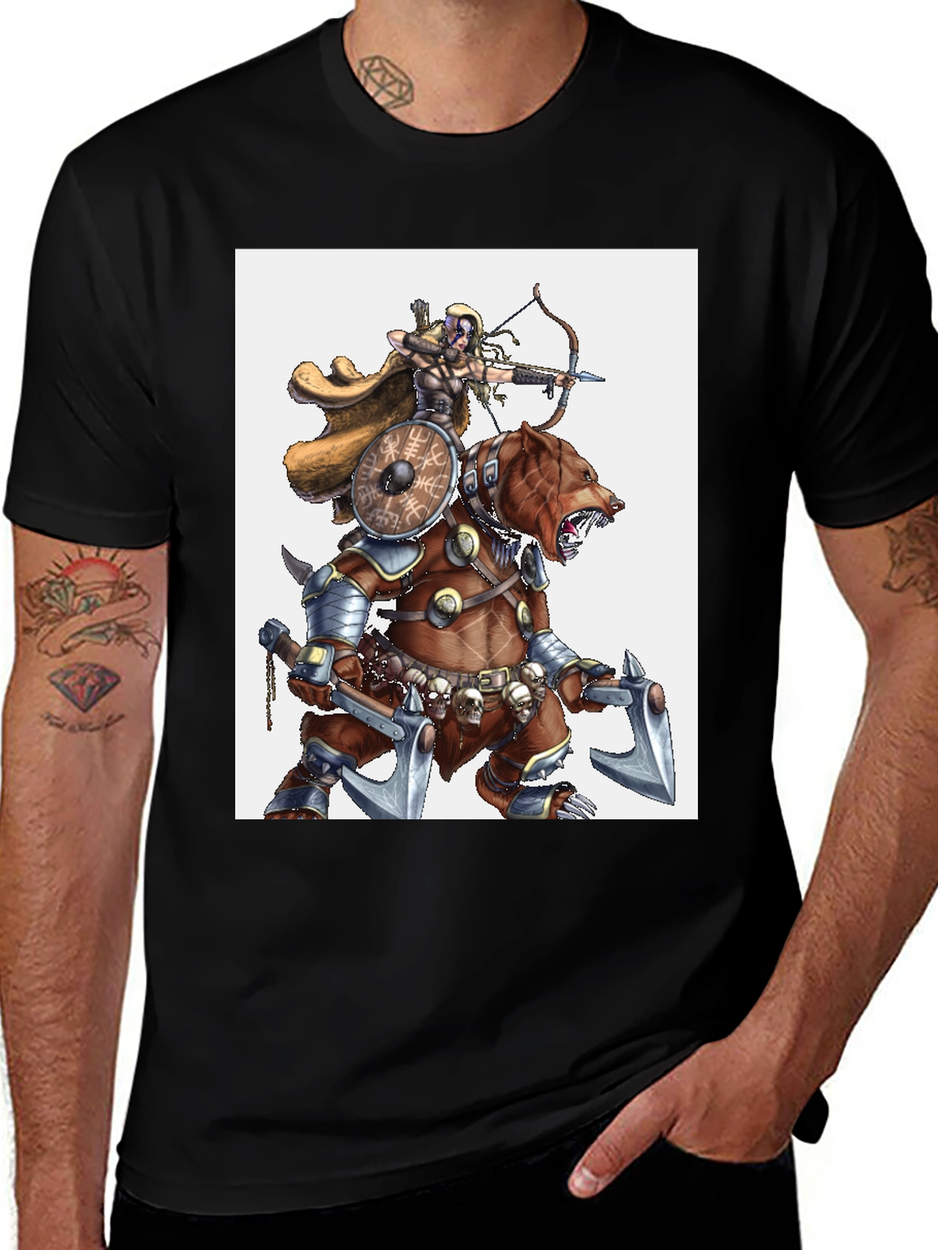 Variant 3 of Warrior Bear Graphic Tee - Black Cotton T-Shirt