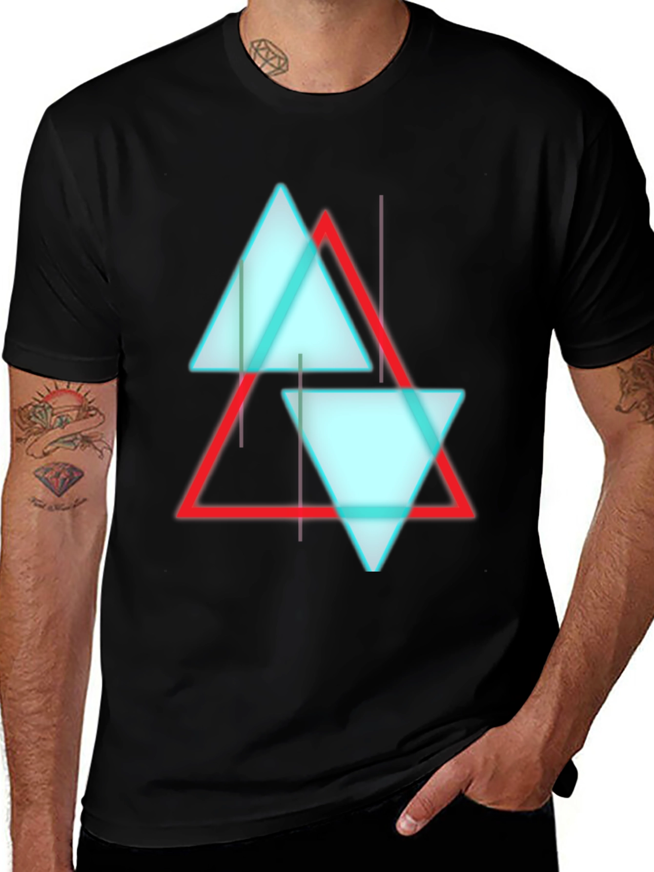Abstract Triangle Graphic Print Black T-Shirt