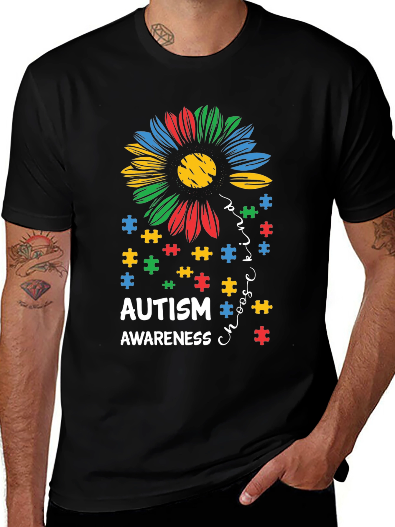 Variant 15 of Autism Awareness Puzzle Flower T-Shirt