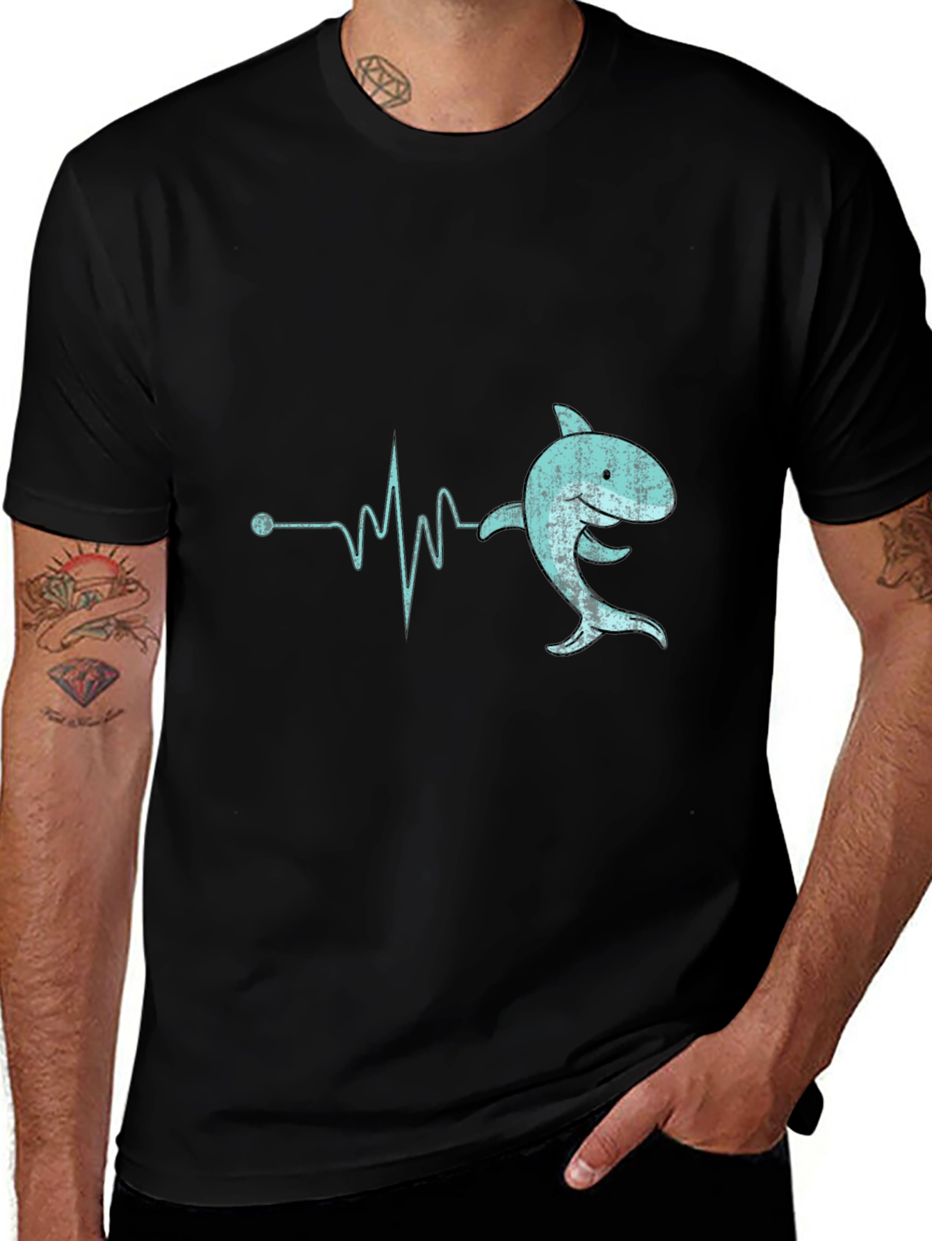 Variant 7 of Shark Heartbeat T-Shirt - Black Cotton Tee