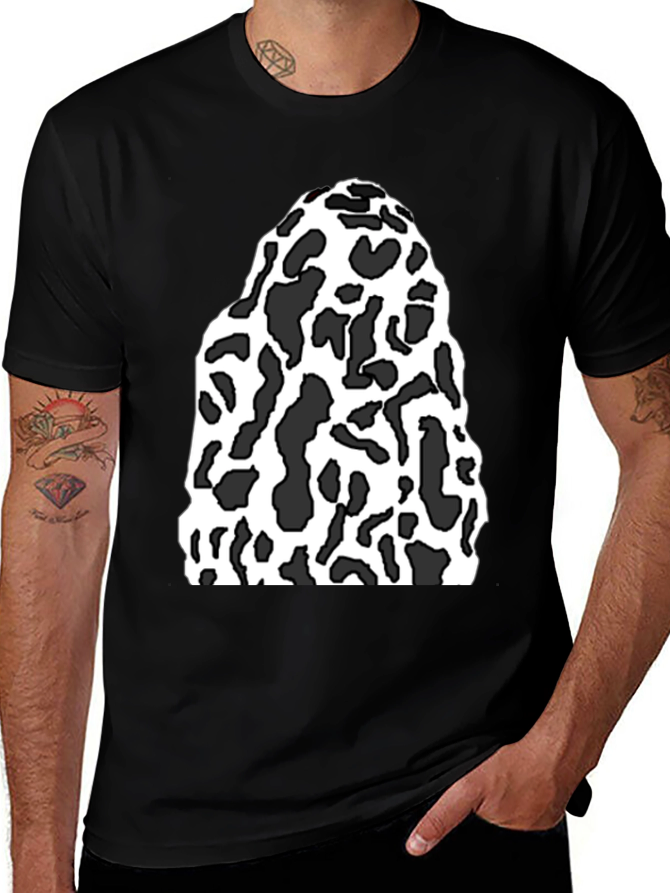 Variant 9 of Black Tee with Abstract Cow Print