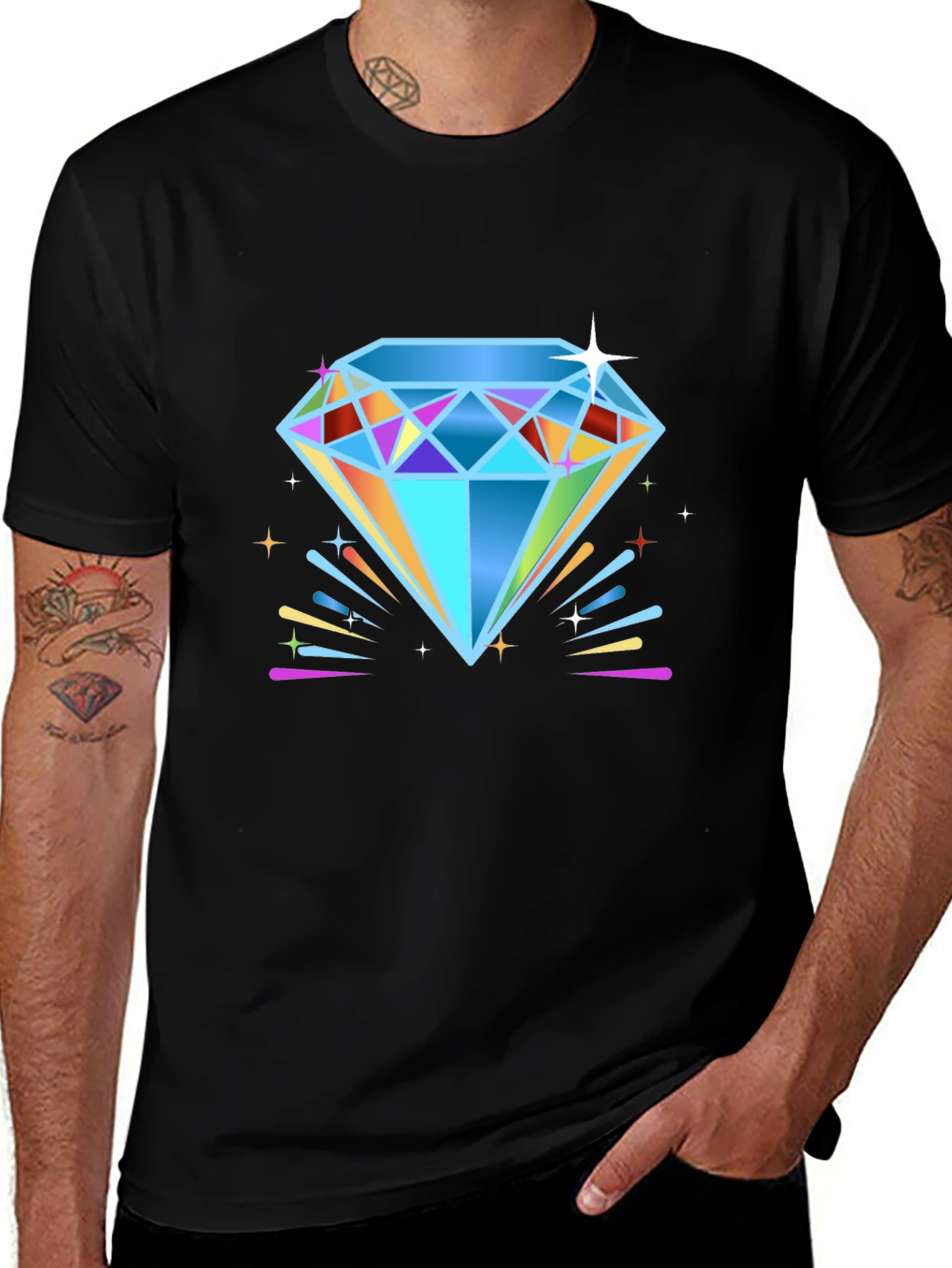 Variant 22 of Men's Black T-Shirt with Diamond Graphic