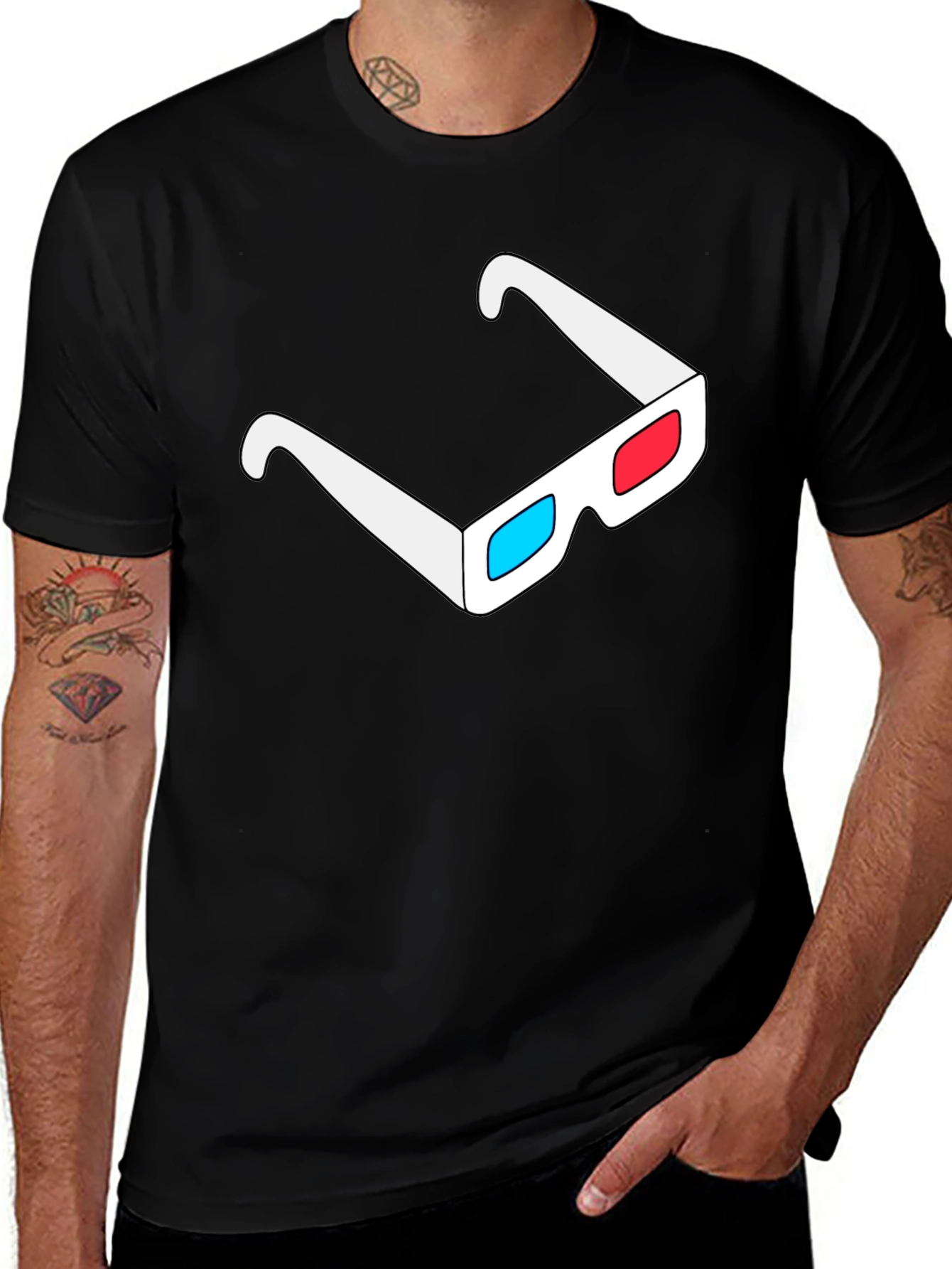 Black 3D Glasses Graphic Black T-Shirt main image