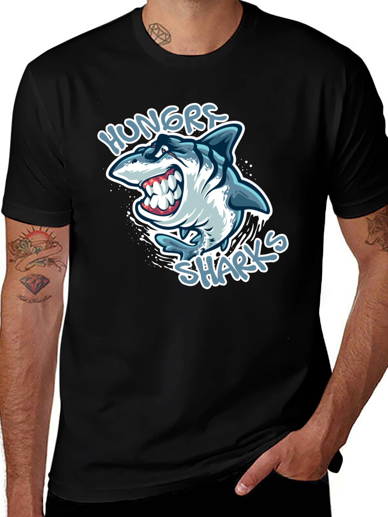 Variant 17 of Hungry Sharks Graphic T-Shirt - Black
